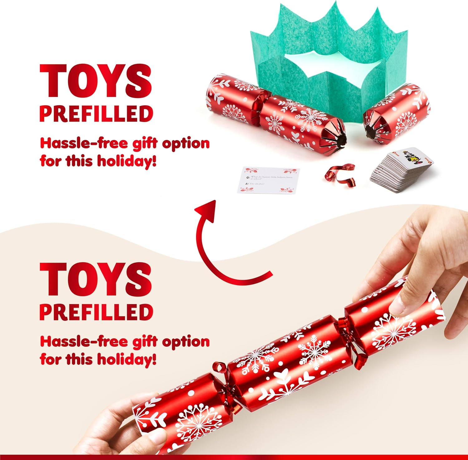 10&rdquo; Christmas No Snap No Popping Party Table Favor(10 Pack) with Red & White Snowflake Design, with Party Hat, Joke & Little Gift Inside, for Xmas Gift, Christmas Seasonal Holiday Dinner Traditions image number 5