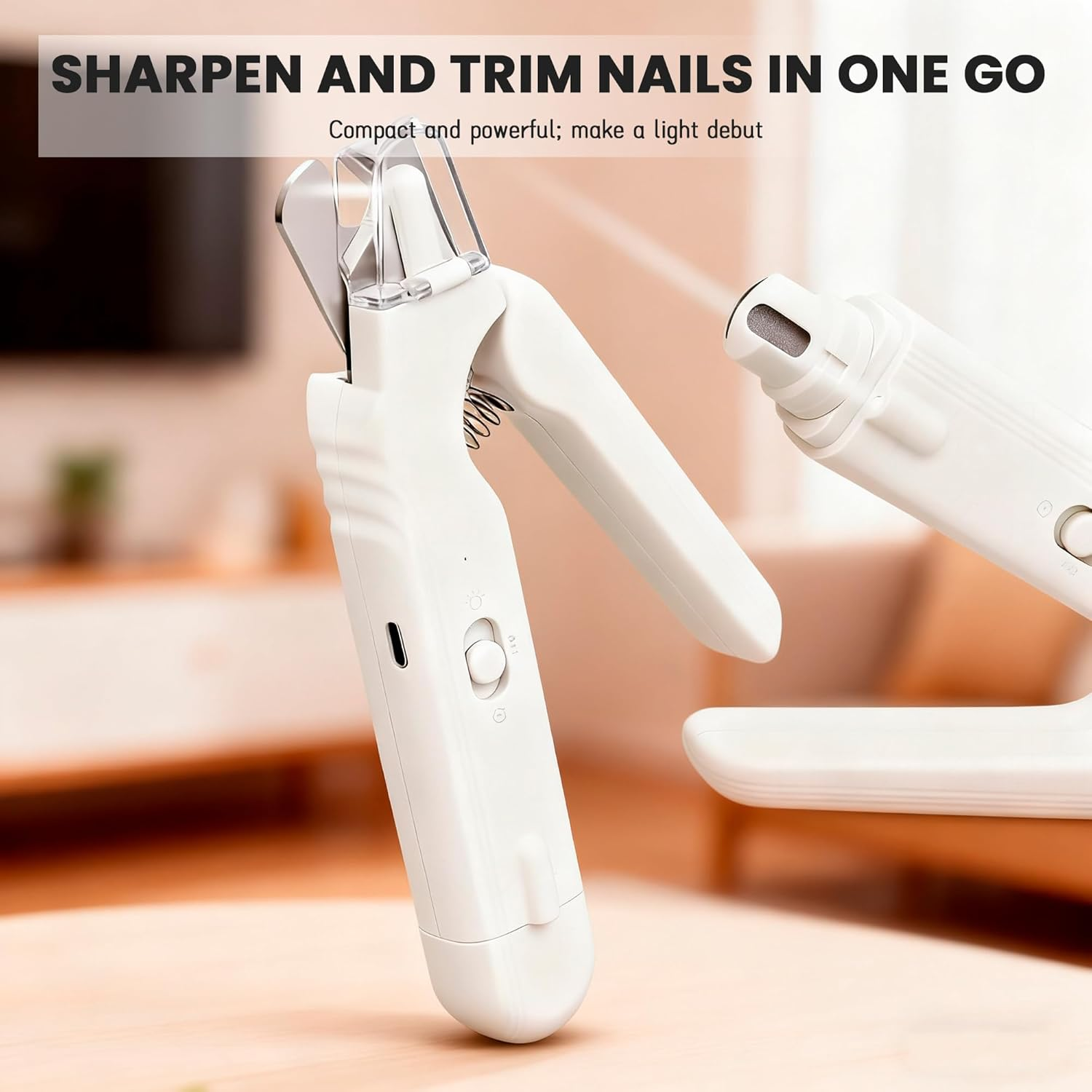Pupnourish Pet Nail Clippers with Light, 2 in 1 Pet Nail Clipper and Grinder, Safe Trim Design, Rechargeable, Fits Cats & Small-Large Dogs (White) image number 6