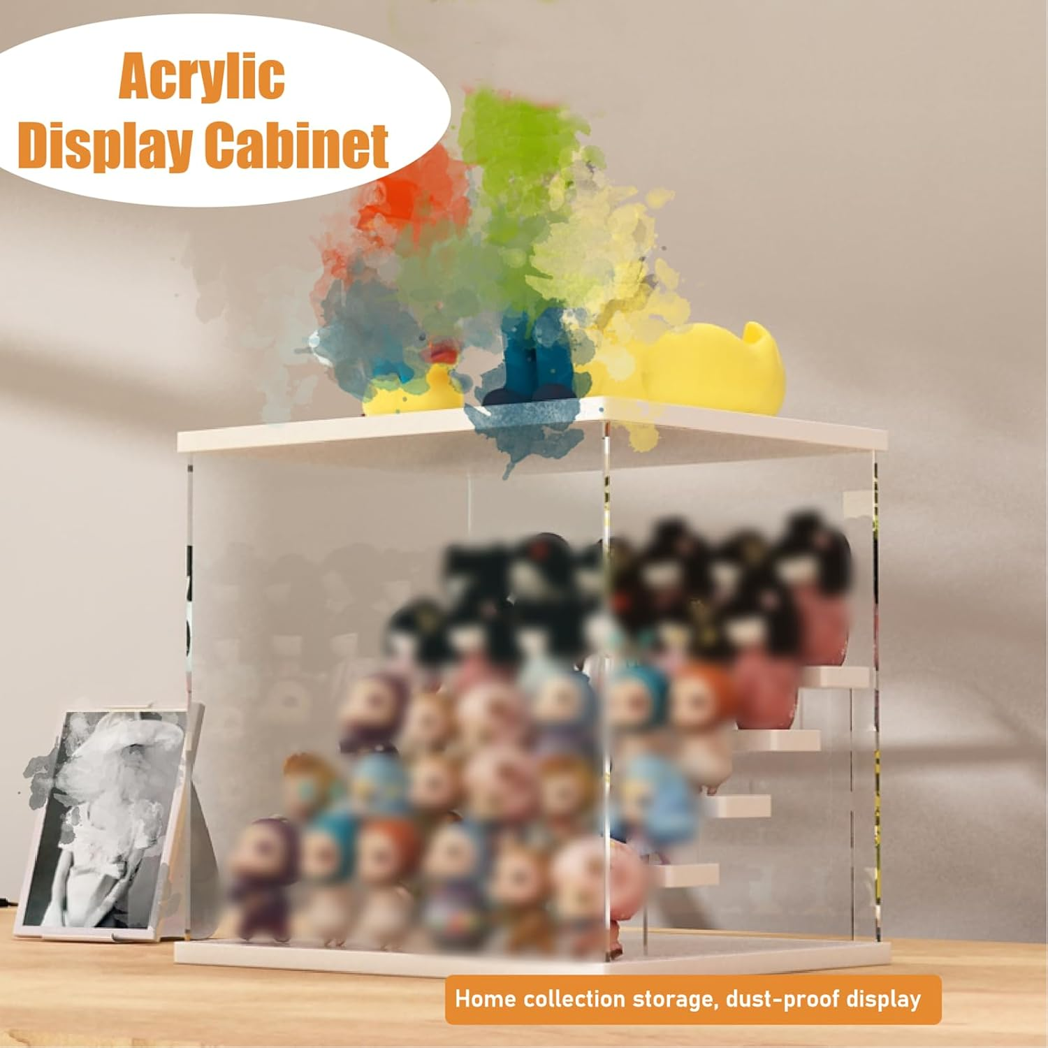 Clear Acrylic Display Case, 4 Tier Display Storage Box Countertop Showcase for Action Figures, Collectibles, Miniature Figurines Dustproof Storage & Organizing, L 32X26X30.4Cm