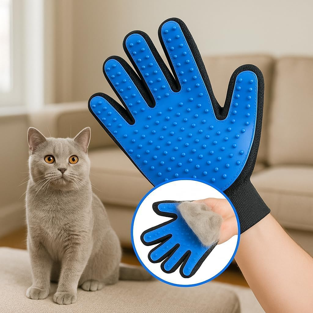2-In-1 Pet Grooming Gloves Set for Dogs & Cats, Dual Hand De-Shedding Brush Gloves, Hair Removal & Cleaning Tool for Shedding Control, Soft & Reusable image number 2