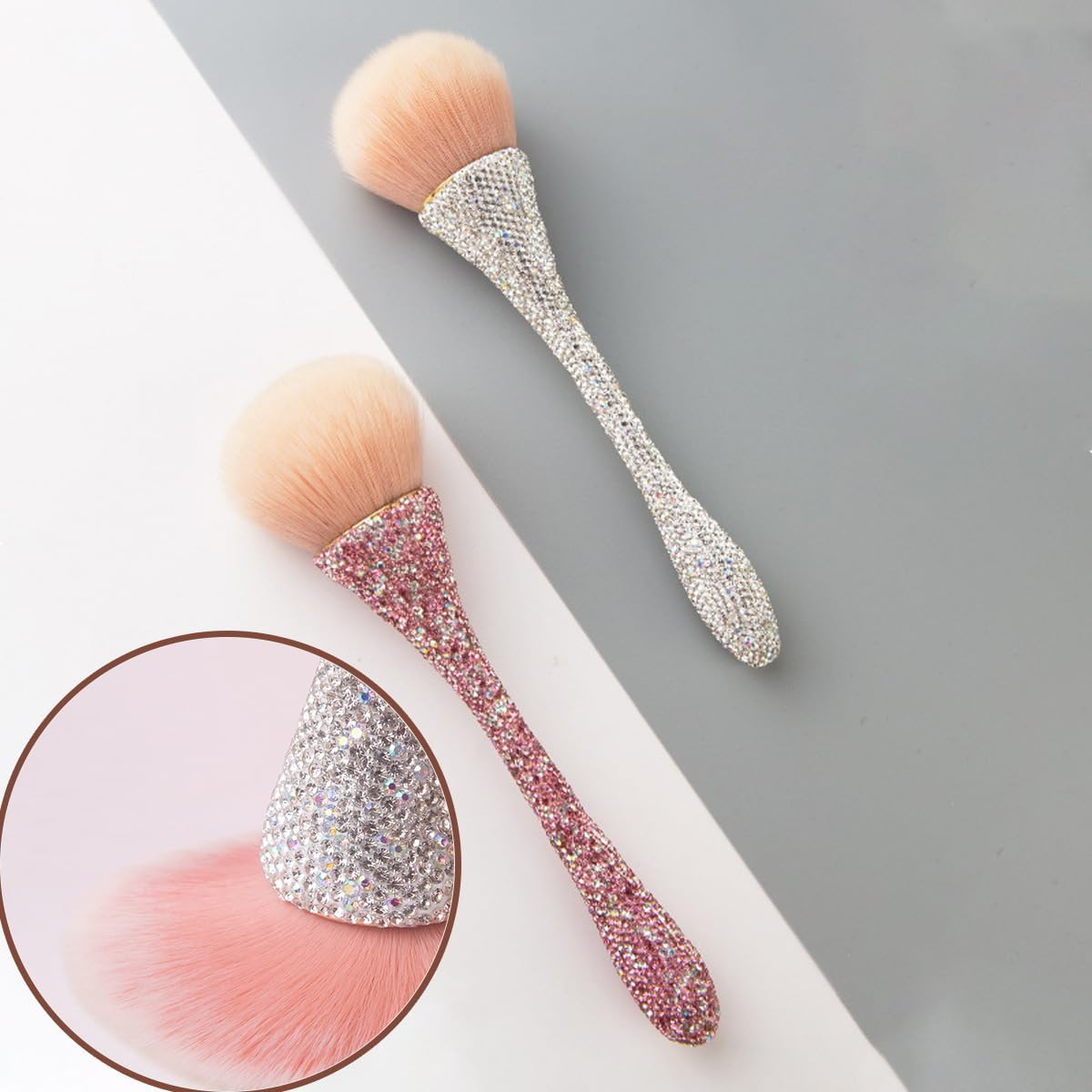 2 PCS Nail Art Dust Brush Shiny Rhinestone Nail Fust Brush Ultra Soft Nylon Dust Brush for Nails Large Brush Cleaner Nail Brushes for Nail Art Cleaner Tools Shape Nail Brush & Makeup Brush image number 2