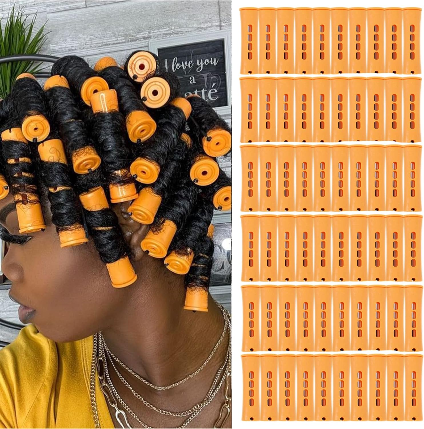 60Pcs Perm Rods Set for Natural Hair Cold Wave Rods Hair Rollers for Women'S Long Medium Short Hair Curler Styling DIY Hairdressing Tools（Orange） image number 4