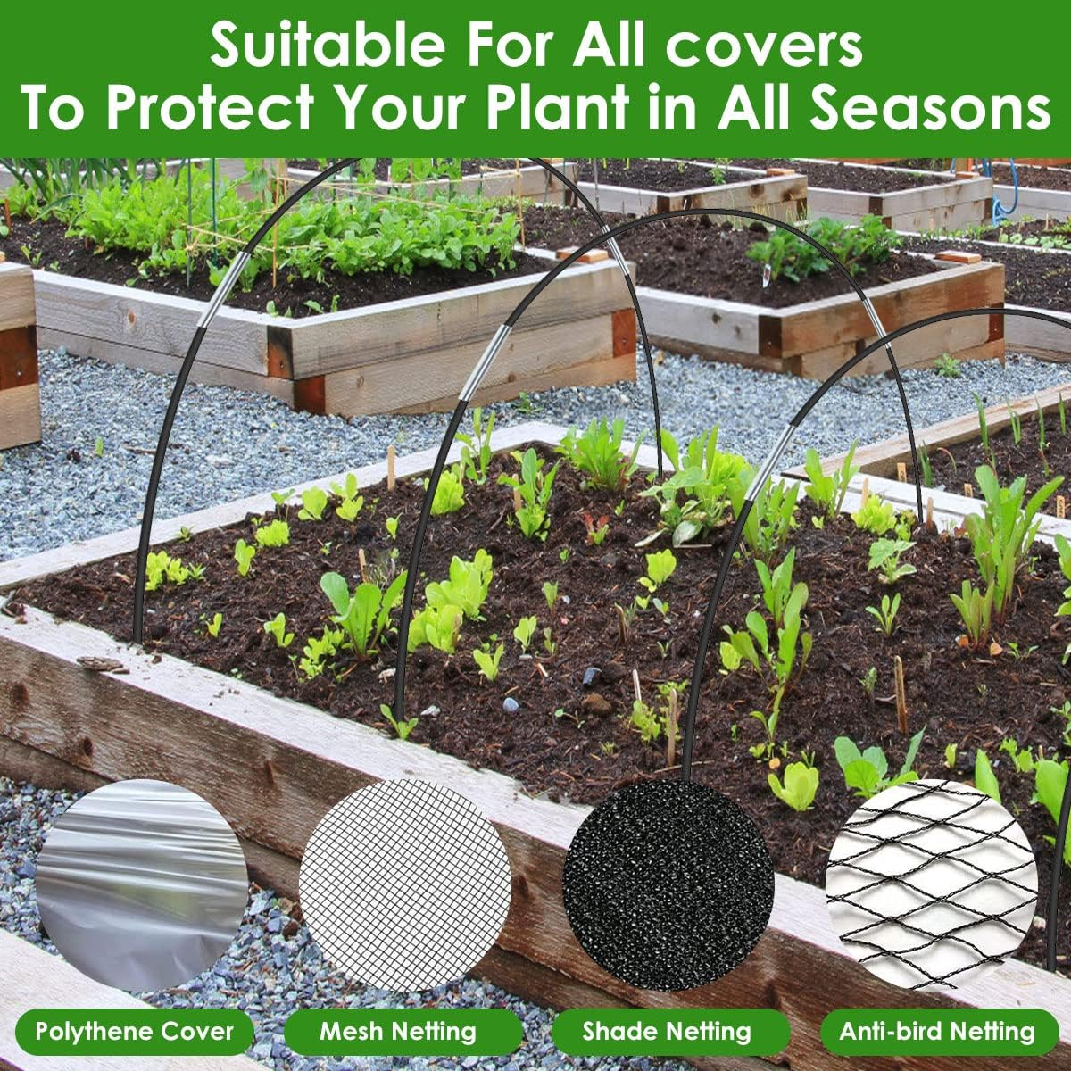 Greenhouse Hoops Grow Tunnel Garden Hoops Kit with Spikes and Clips Detachable Fiberglass Grow Tunnel Frame Greenhouse Tunnel for Winter Frost Protection Raised Bed Garden (21Pcs) image number 5