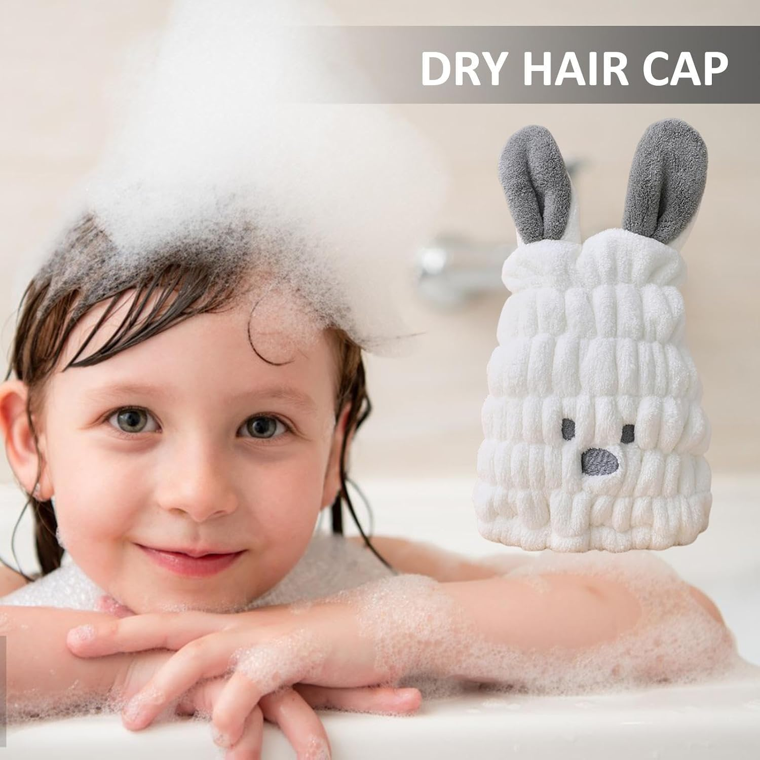 Hair Drying Towel for Kids - Children'S Cartoon Absorbent Hair Wrap,Machine Washable Hair Drying Tool for Face Wash, Makeup, and Bath Buniq image number 6