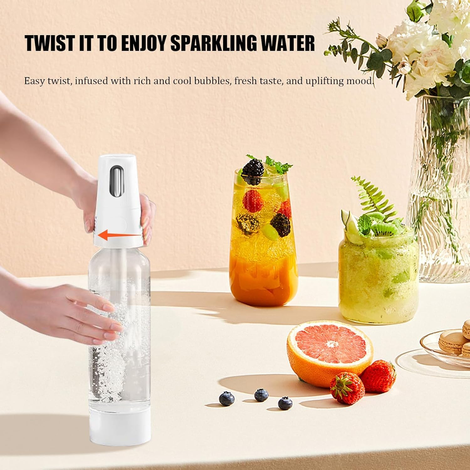 Portable Soda Siphon, 1L Travel Sparkling Water Maker Machine for Home & Outdoor, Soda Maker for Cocktails or Fizzy Drink,Use 8 Gram CO2 Cartridges (Not Included) image number 6