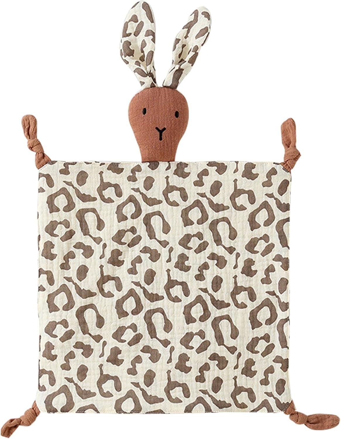 Lovey Blanket for Boys and Girls, Organic Cotton Muslin Security Blanket for Babies, Soft Breathable Lovie Soothing Towel for Newborn and Infant (Brick Red| Bunny)