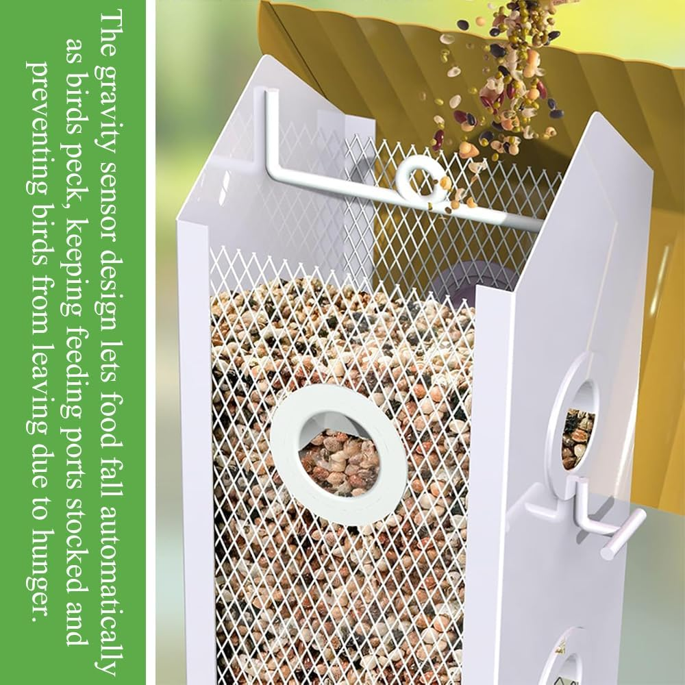 Bird Feeder,Bird Feeders,Garden Bird Feeder,Metal Birds Feed Tool,For Outdoors Double Side,Pet Supplies,Bird Supplies,For Attracting Wild Birds,With Weatherproof Roof and Seed Tray,Yellow