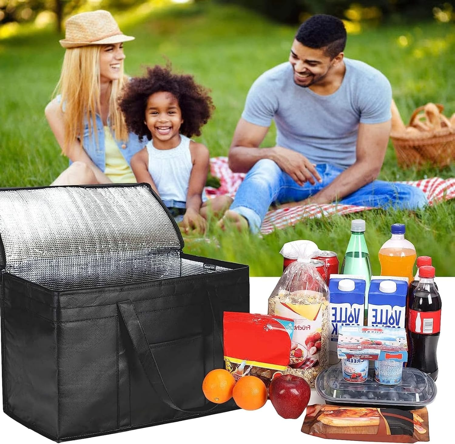 30L Cool Bag - Large Thermal Food Delivery Bag - Insulated Picnic Lunch Bag - Foldable Cool Box for Camping BBQ Shopping - Soft Pack Cooler Bag - Grocery Shopping Bag for Outdoor Activities image number 5