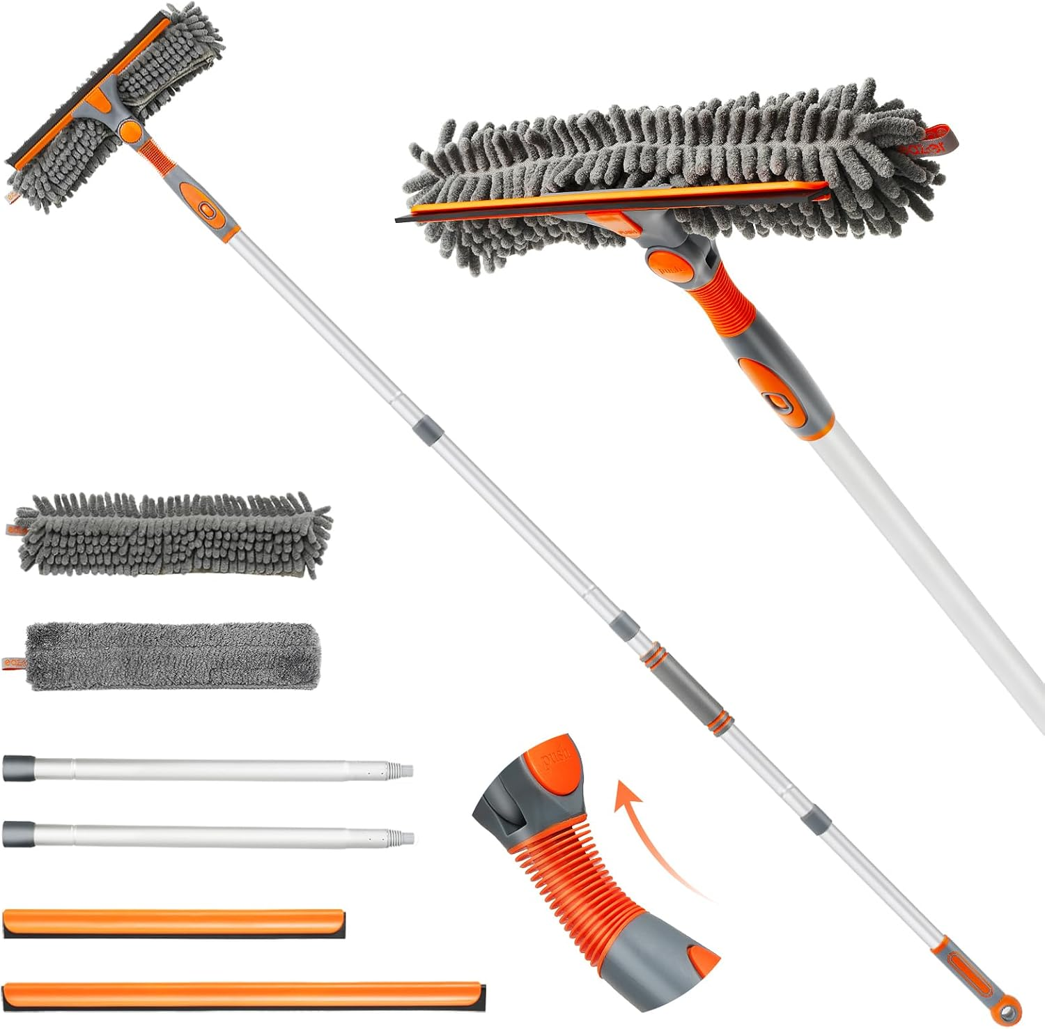 Eazer 89&lsquo;&rsquo; Squeegee Window Cleaner 2 in 1 Rotatable Window Cleaning Tool Kit with Extension Pole, Window Washing Equipment with Bendable Head for Indoor/Outdoor Window and Car Glass