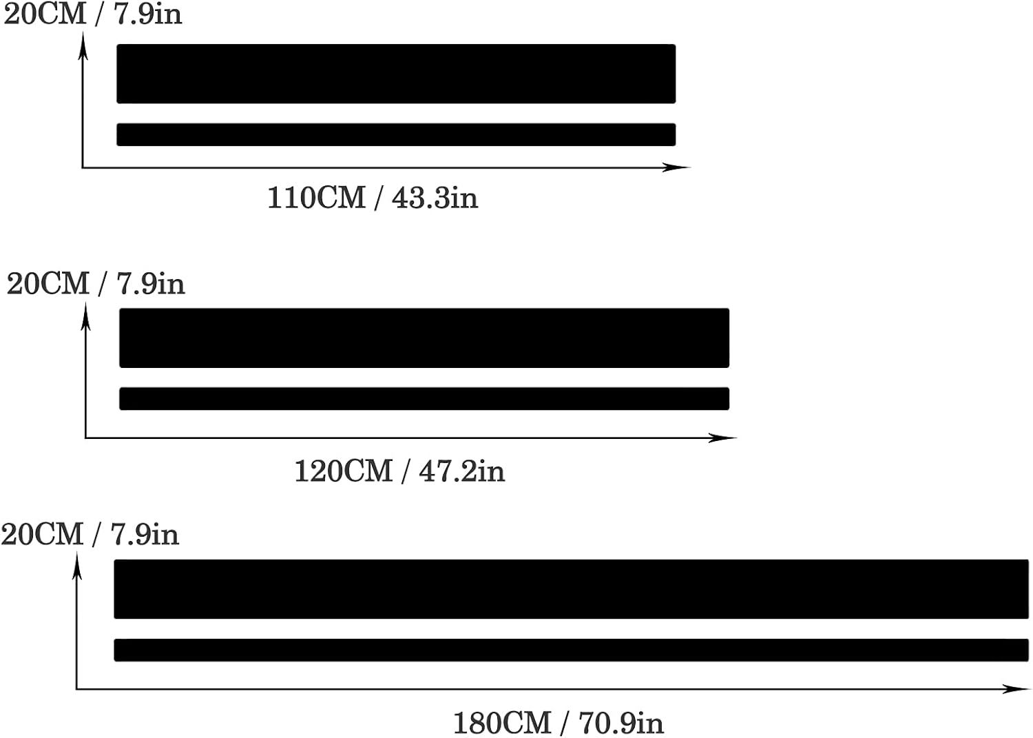 SUNJIKA 3PCS Vinyl Car Side Sticker Long Stripe Graphic Auto Hood Tailgate Body Racing Sports Decals Universal Car Truck DIY Decal Stripe Vinyl Stickers Decoration (Black) image number 6