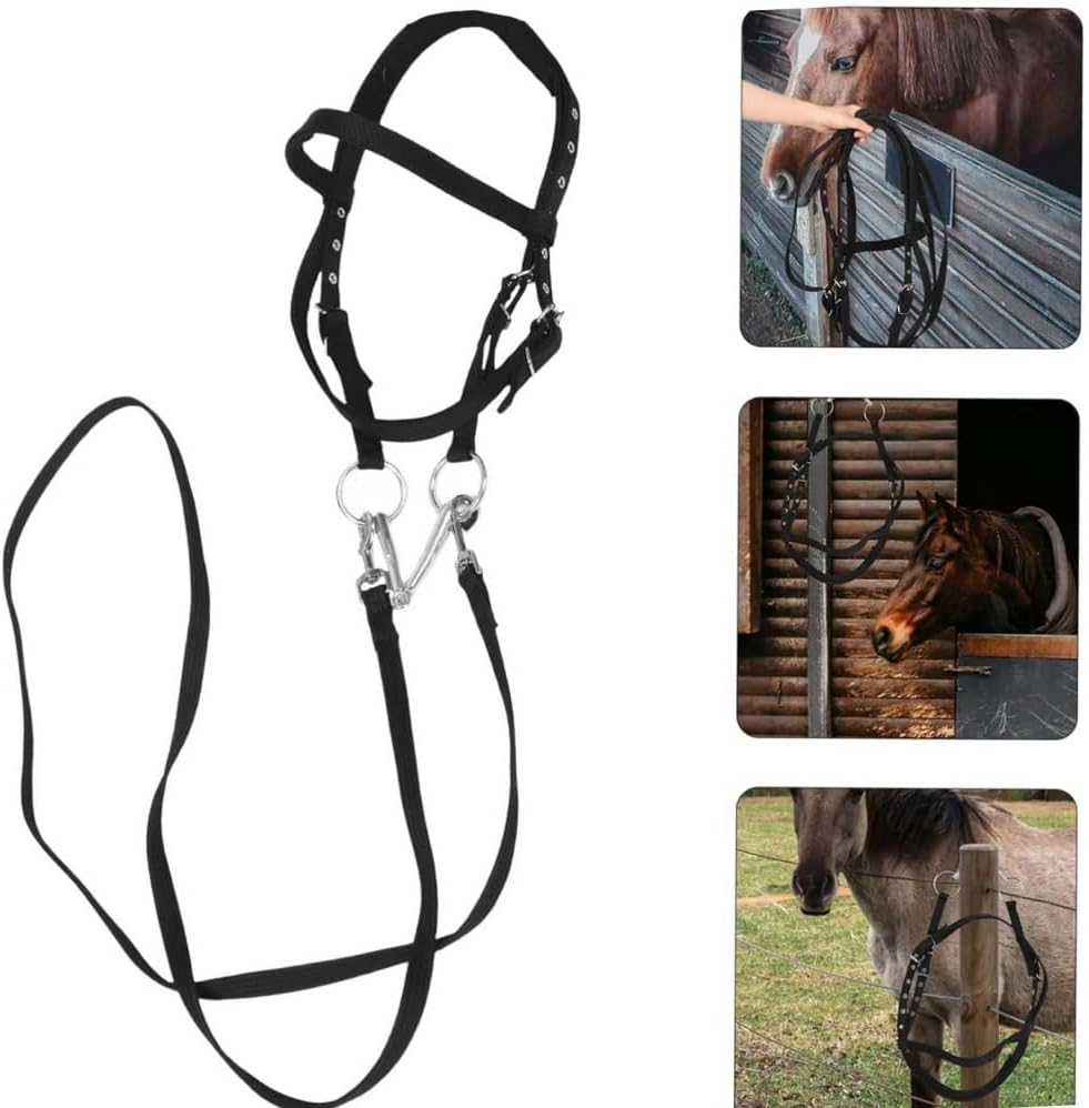 Nylon Halter for Horses,Large Size Black Sturdy Rope Halter Easy to Use,Optimal Horse Training Companion,Quick Change Design,With Adjustable Horse Reins,For Training and Riding Horse Tack Western image number 1