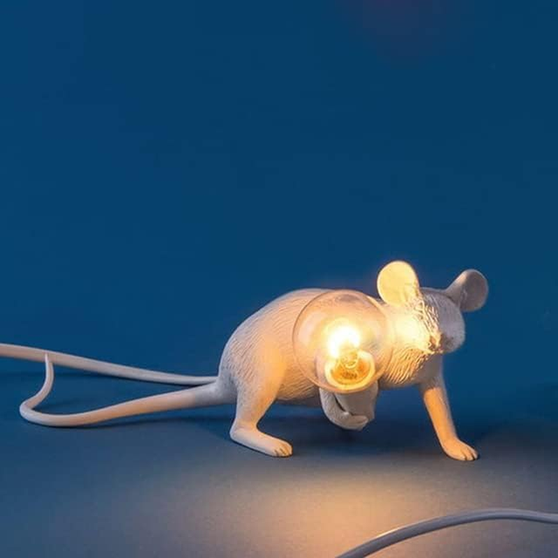 Mouse Table Lamp，Modern Cute Resin Animal Rat LED Night Light Bedside Mouse Desk Lights Mini Mouse Light Decor for Living Room, Bedroom, Kids Room (Crawling, White) image number 7