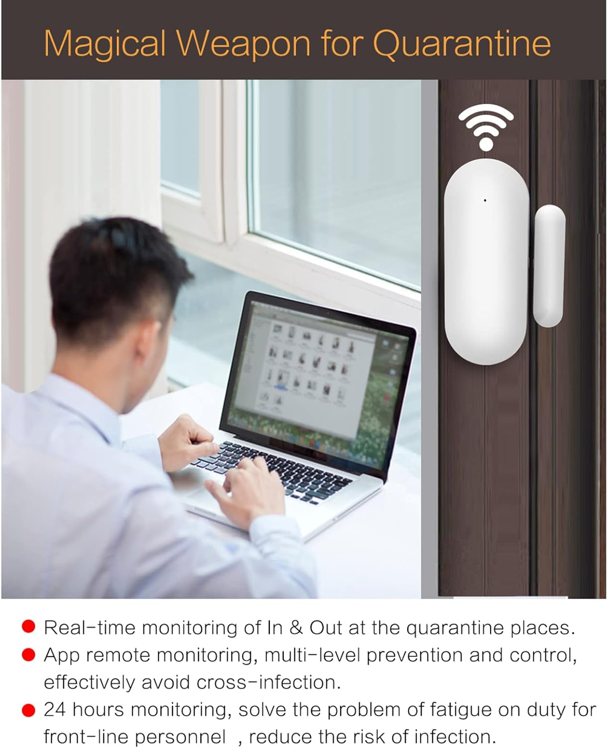YUEKU Wifi Door Sensors Alarms Contact Wireless Door Window Magnet Entry Detector Sensor for Home Security APP Tuya（2Pcs） - White 4 image number 3