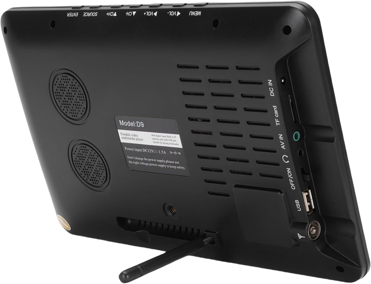 9-Inch Portable TV with Remote Control, 800X480 Resolution Color TFT-LED Display Monitor Rechargeable Digital TV, with Power Adapter & 12Volt Car Charge for Car Camping Kitchen image number 2