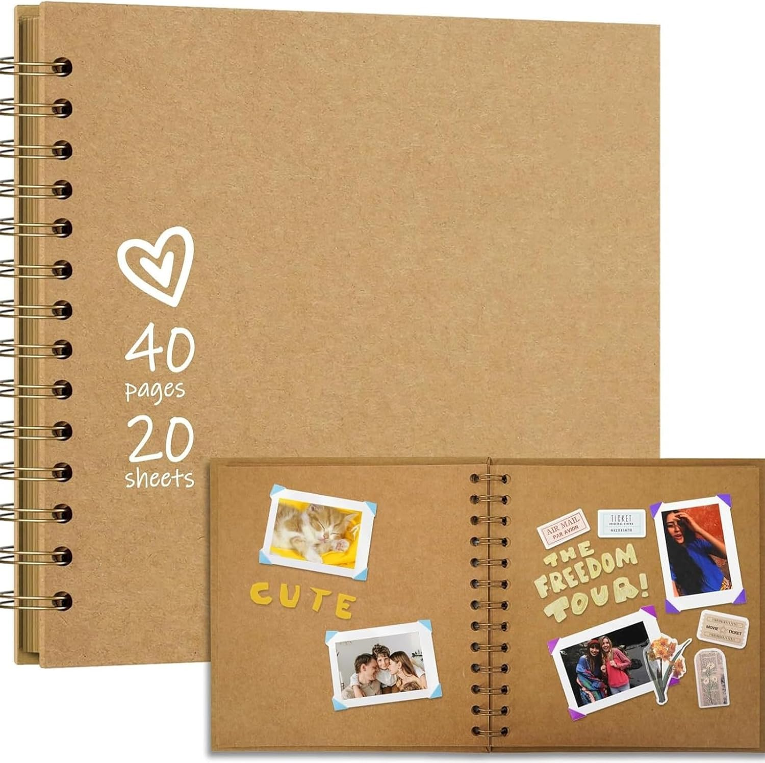 Scrapbook Album, Hardcover Paper Scrapbook Photo Albums, 20 Sheets Memory Book for Traveling, Birthday and Holiday Gifts image number 3