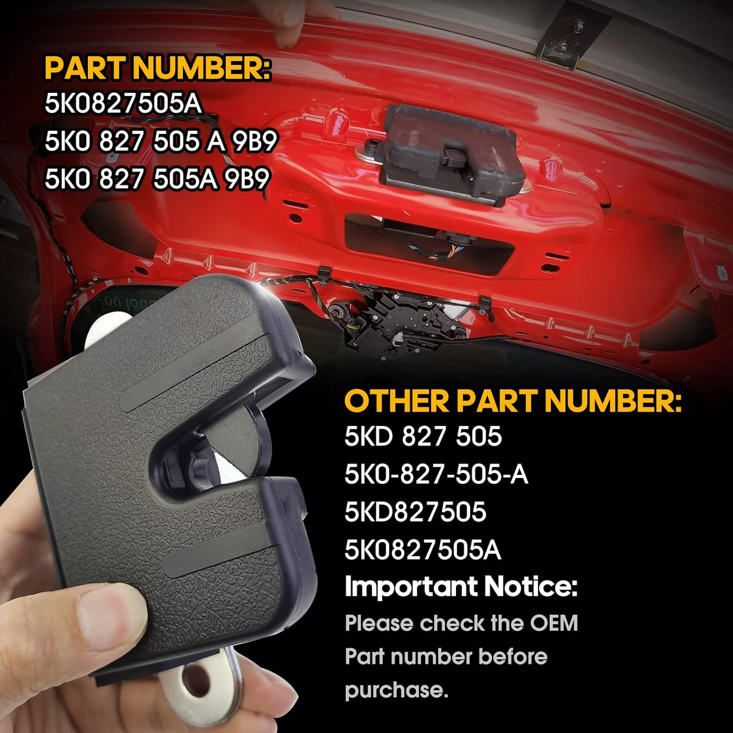 FOLCONROAD Rear Trunk Boot Lid Liftgate Lock Latch Fit for VW Volkswagen Golf GTI MK6 2009 2010 2011 2012 2013 5K0827505A US Warehouse