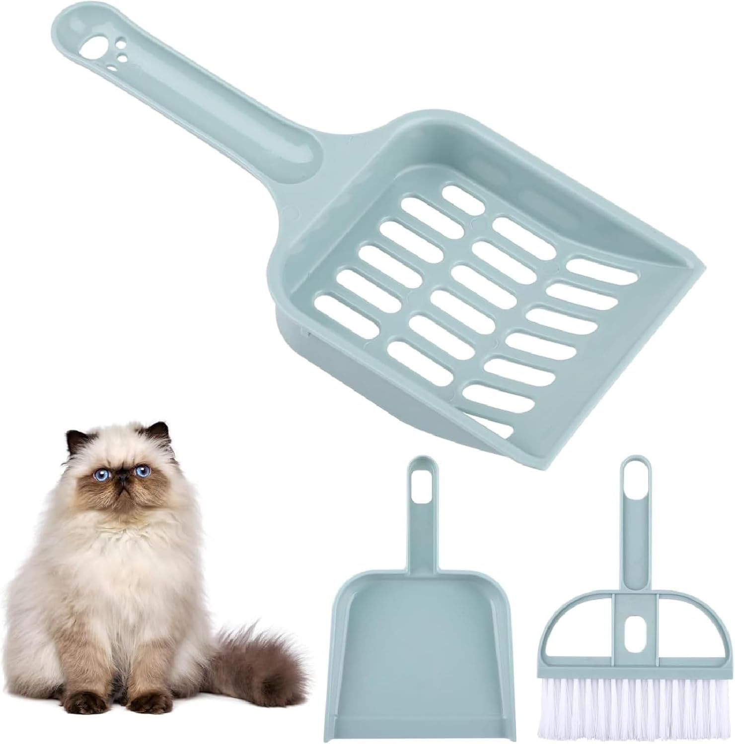 Kiuiom Cleaning Tools for Cat Litter, Plastic Cat Litter Shovel, Cat Litter Scoop, Broom Set, Cleaning Devices for Filtering Cat Litter for Cleaning Cat Sand Toilets image number 4