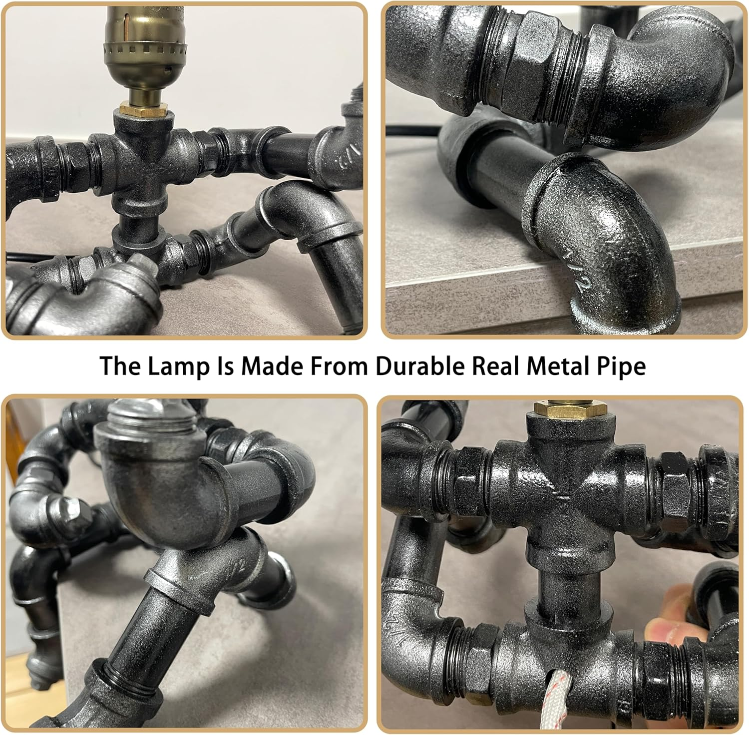 Fhomhair&Greine Music Guitar Table Lamp Art Decor, Cool Guitar Stuff Gifts for Men Music Lovers Guitar Players, Steampunk Pipe Man Edison Bulb Lamps, Retro Guitars Metal Pipe Industrial Robot Lights