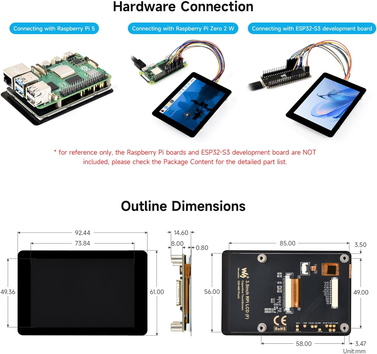 Waveshare 3.5Inch Capacitive Touch Display, Compatible with Raspberry Pi 5/4B/3B, Pi Pico, IPS Panel, 320&times;480, 5-Point Touch, Immersion Gold Process, Toughened Glass Panel image number 5