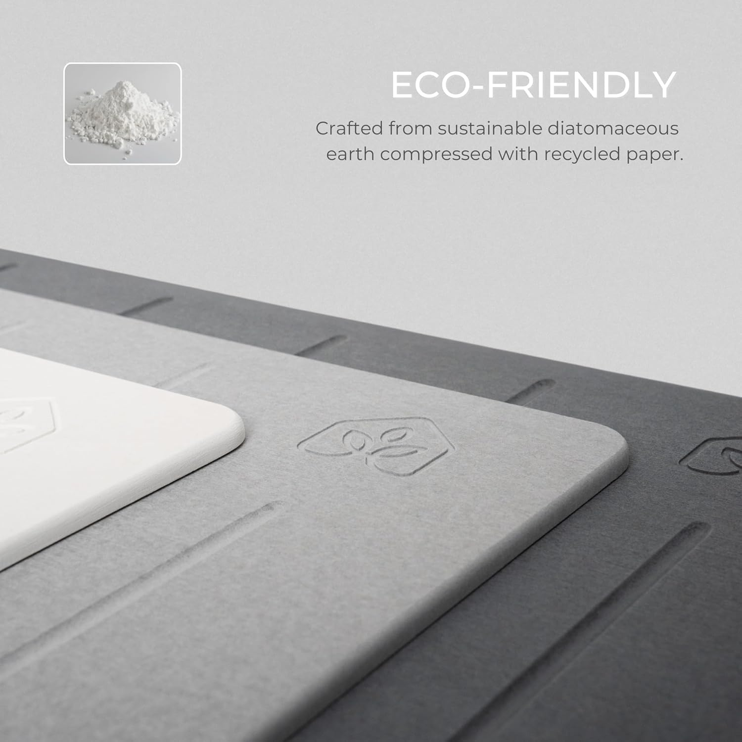 Natureva Home - Stone Bath Mat | Super Absorbent, Quick Dry, Non Slip | Modern Diatomite Bathroom Mats | Made of Natural Diatomaceous Earth | Absorbing Water Instantly I Design Rain | Colour Graphite - Flow - Graphite image number 2