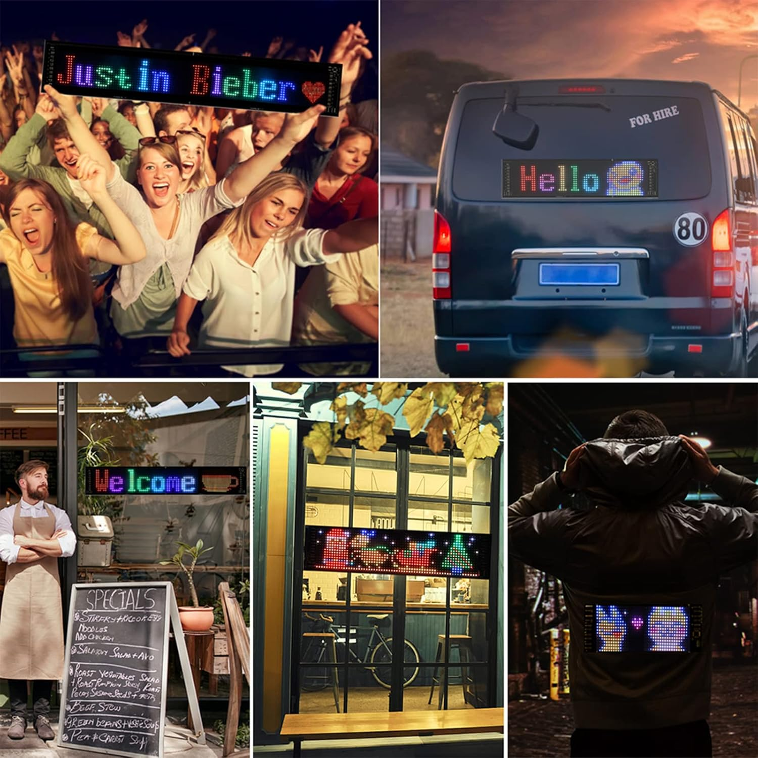 LED Car Sign, Flexible LED RGB Color Sign Programmable LED Sign Custom Bluetooth App Control Text Pattern Animation Scrolling LED Display for Car Store Party Bar Hotel Concert (18.5"X4.7") image number 4