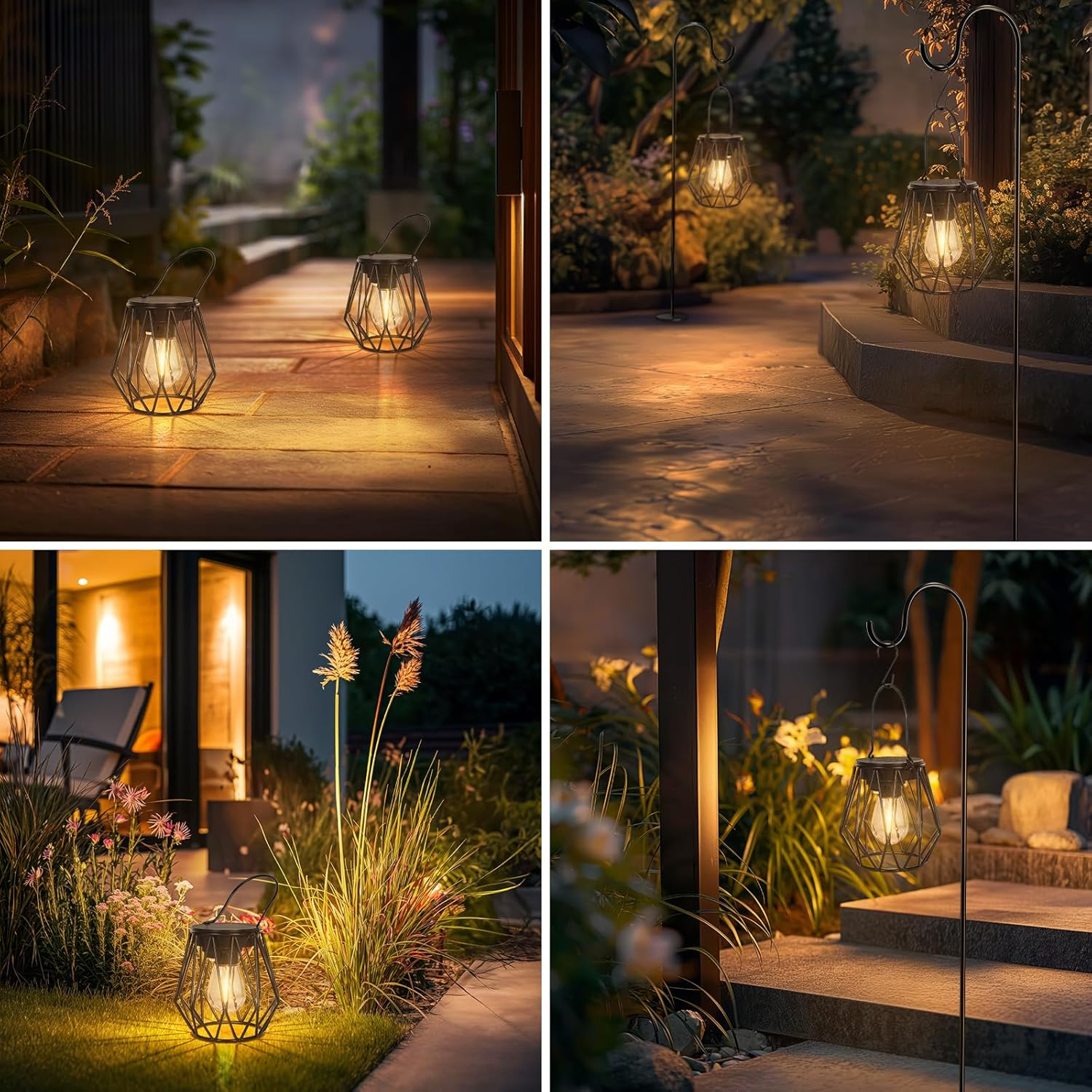 Solar Lights for Outdoor Hanging/Standing, Pack of 2 IP65 Waterproof Metal Solar Lantern, Retro LED Solar Lanterns, Diamond for Outdoors, Garden, Balcony, Outdoor, Patios, Warm White image number 2