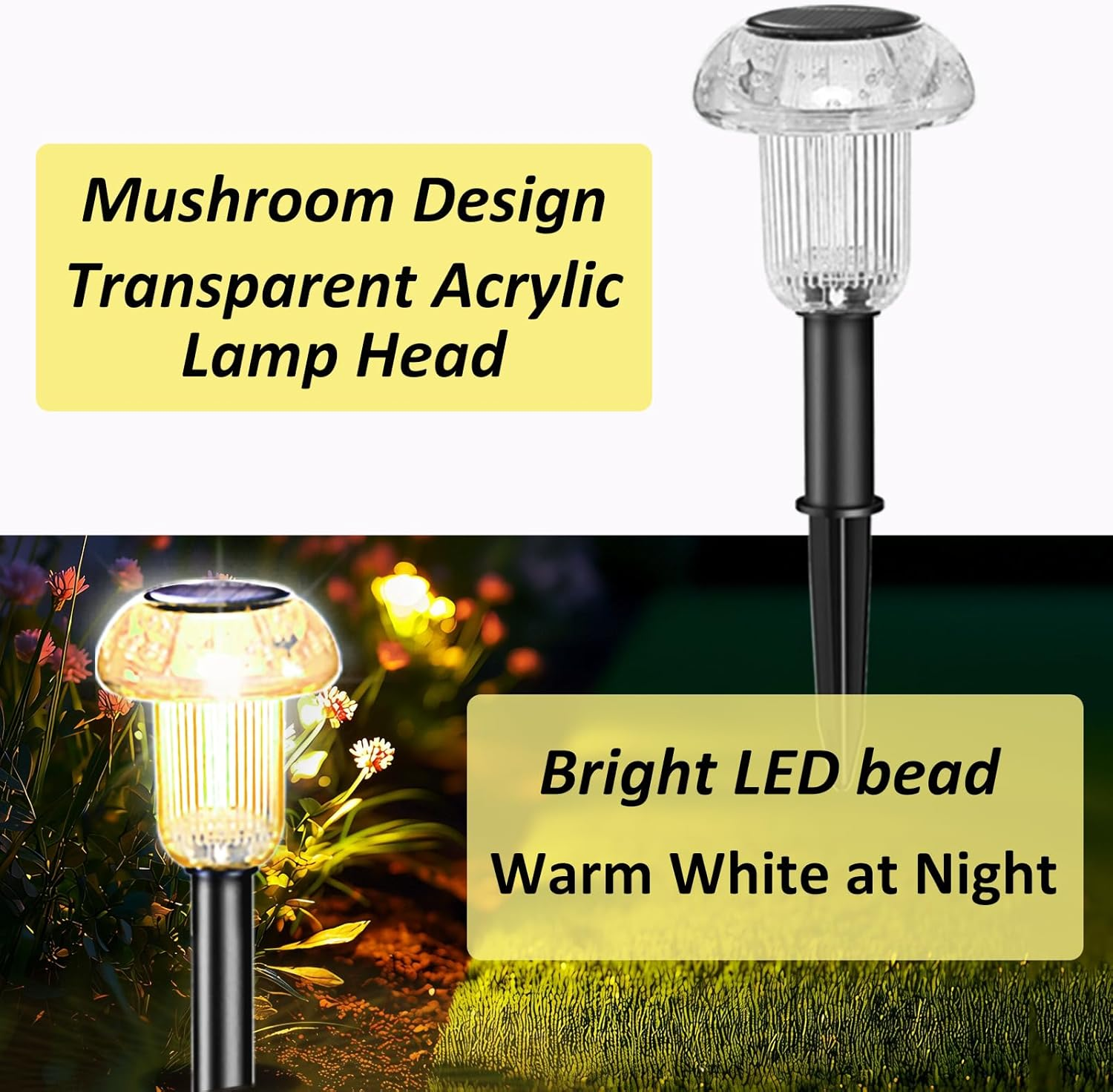 Mushroom Solar Lights Outdoor Garden 8 Pack, Solar Pathway Lights Warm White Waterproof up to 12 Hours Cute LED Landscape Lighting for Garden Yard Ground Lawn Walkway outside Decor