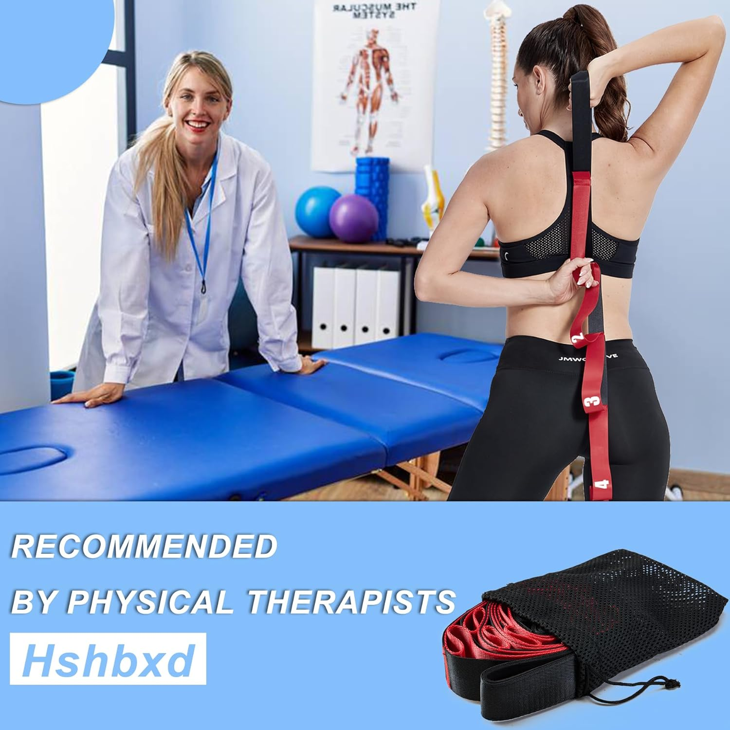 Stretching Strap with Loops, Leg Stretch Bands for Exercise, Yoga Strap for Physical Therapy, Fascia Stretcher Belt image number 1