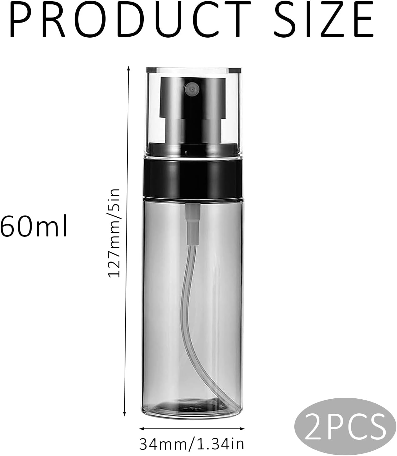 Pack of 2 60 Ml Transparent Black Spray Bottle, Small, Mini Spray Bottle, Pump Spray Bottle, Reusable, Small Spray Bottles for Filling, Spray Bottles Filling, for Perfume, Cleaning Agents image number 3