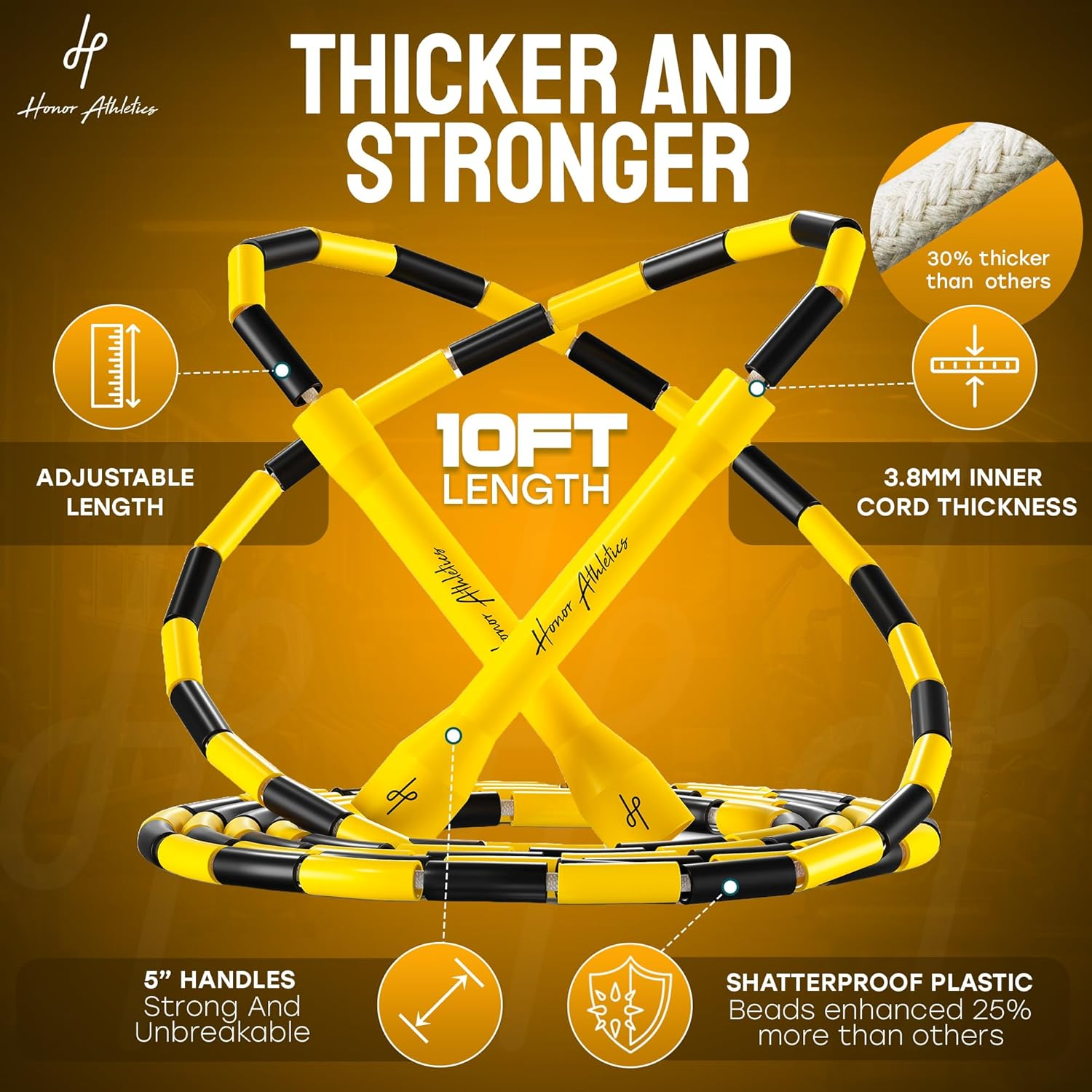 Honor Athletics Beaded Jump Rope 2.0 Adjustable, Durable Jump Rope with Unbreakable Handles & Beads for Enhanced Fitness Training - Black Wave image number 2