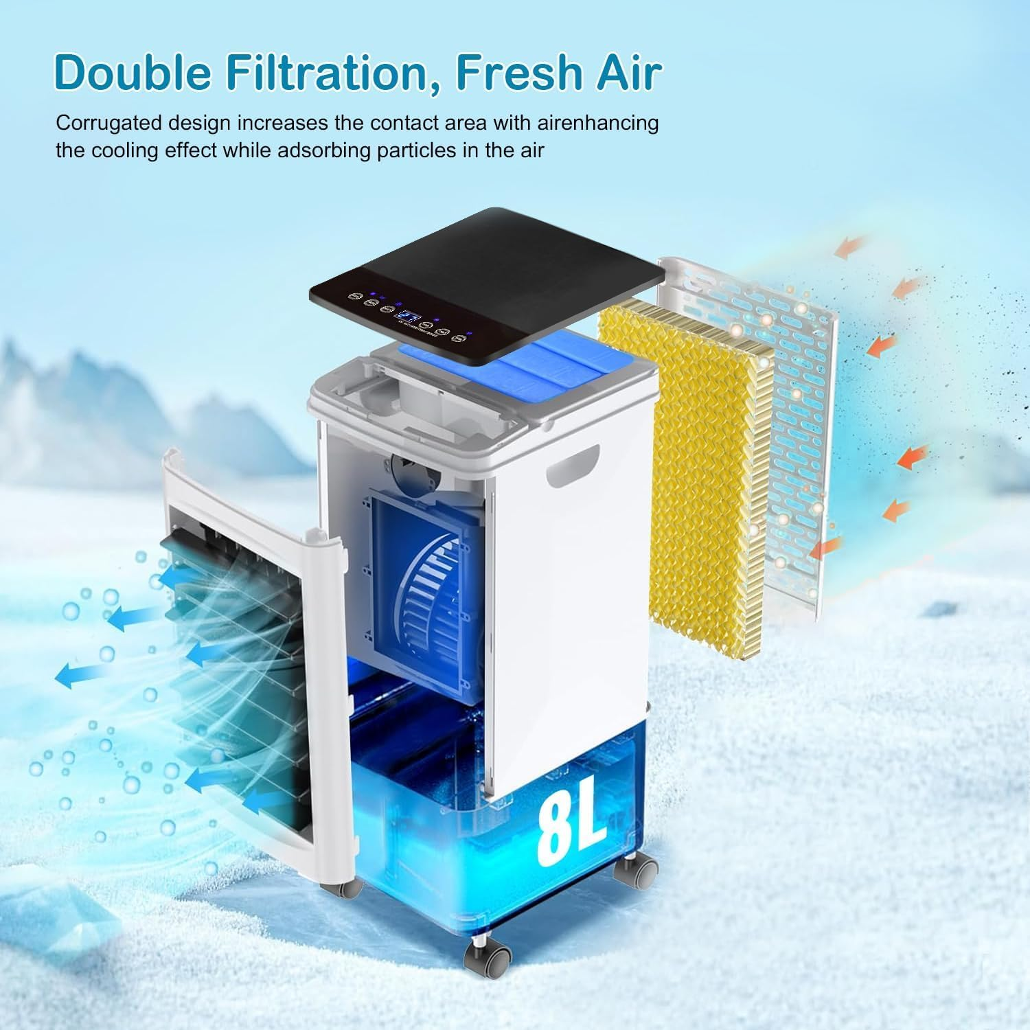 COBUY Evaporative Air Cooler Conditioner, 3 in 1 Portable 8L Cooling Fan Humidifier with Adjustable Louvres, 4 Ice Box, 3 Wind Modes, 3 Speeds, Timer for Home Office Room image number 4