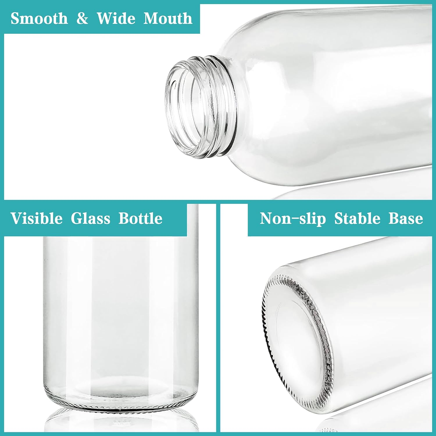 Glass Water Bottles with Stainless Steel Leak Proof Lids,18 Oz Glass Juice Bottles Set of 6,BPA Free,Reusable Drinking Bottle,Beverage Storage Container for Refrigerator,With Cleaning Brush image number 1