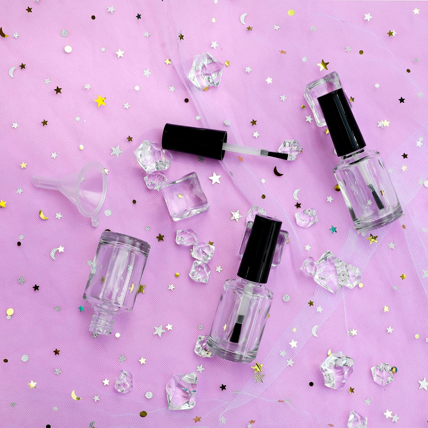 Agidea Empty Nail Polish Bottles with Brush Cap, 15Ml Empty Glass Refillable Nail Polish Bottles with Mixing Agitator Balls & Funnels, Pack of 6 image number 6