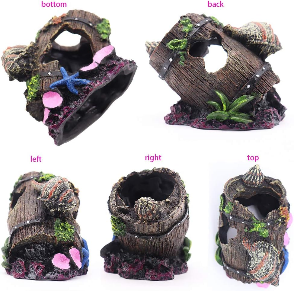 Ulifery Small Cute Barrel Fish Tank Decorations Aquarium Hideaway Cave House with Shell image number 5
