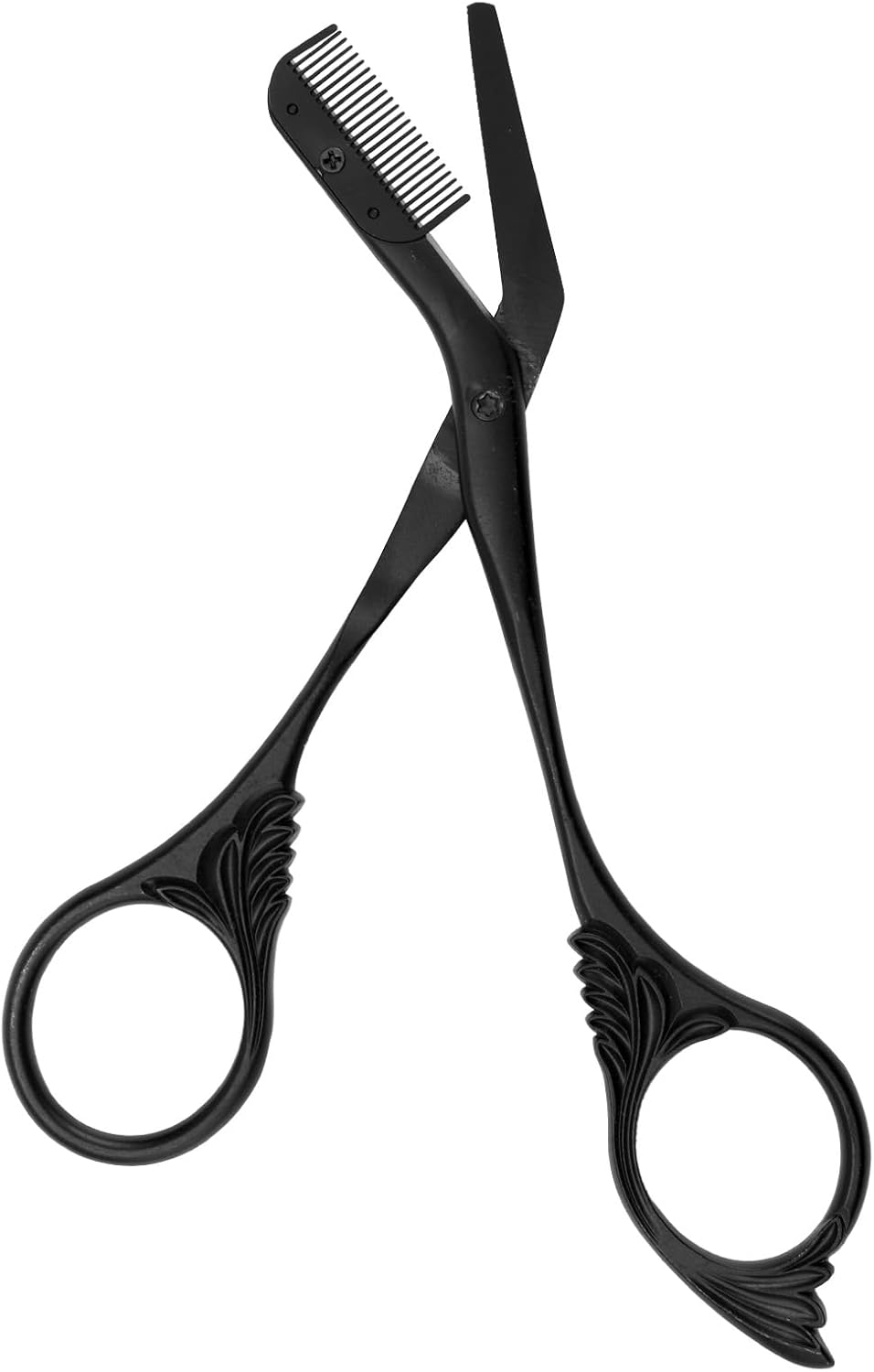 Fukaisu Professional Eyebrow Scissors, Stainless Steel Eyebrow Scissors Trimmer with Comb Black Non-Slip Trimming Scissor for Women image number 5