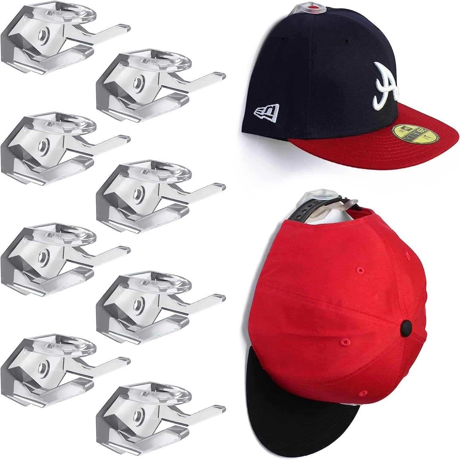 Adhesive Hat Hooks for Wall, Hat Rack for Baseball Caps, Minimalist Hat Display, Strong Hold Hat Hangers for Wall (Clear, 16 Pcs)