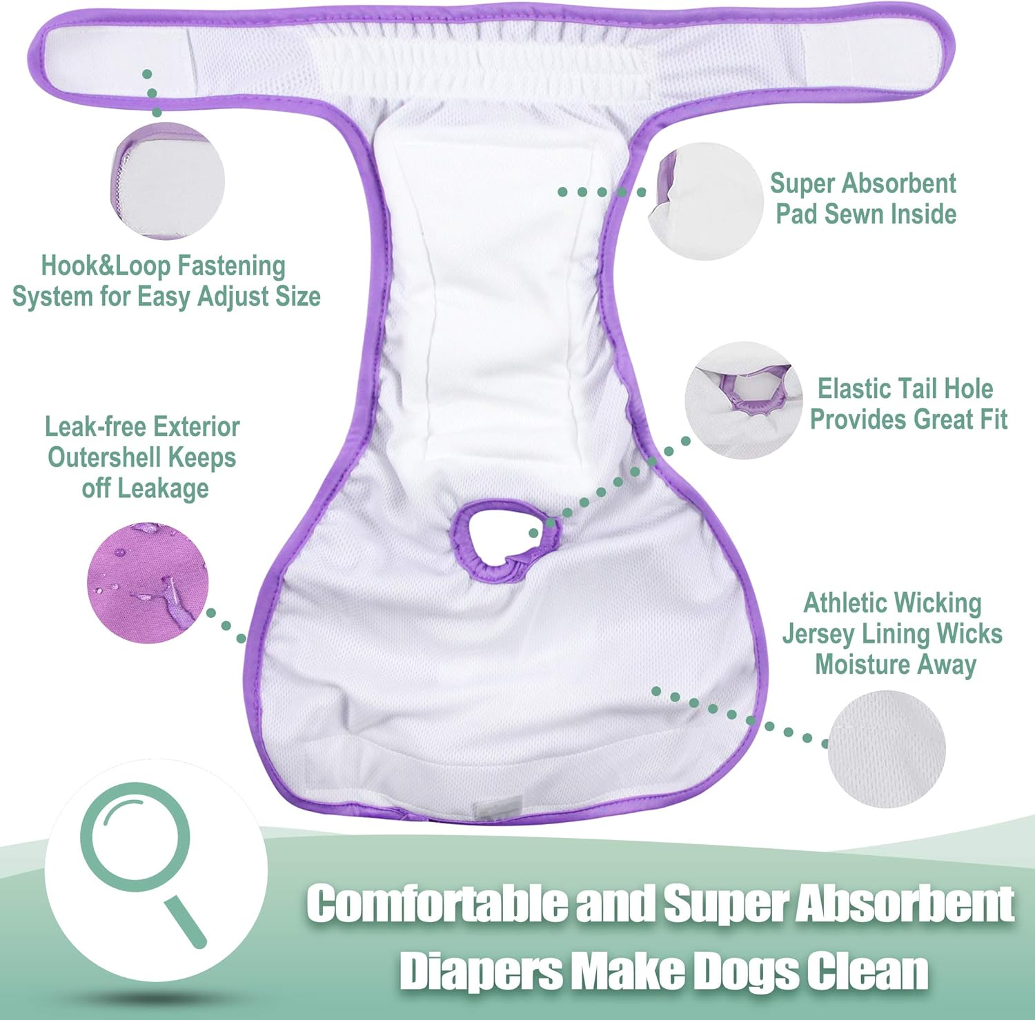 Wegreeco Washable Reusable Premium Female Dog Diapers, Small Medium Large Size,For Female Dog, Pack of 3,Small Dog Doggie Puppy & Doggy Diapers Female,Dog Period Panties Diapers Female in Heat image number 6