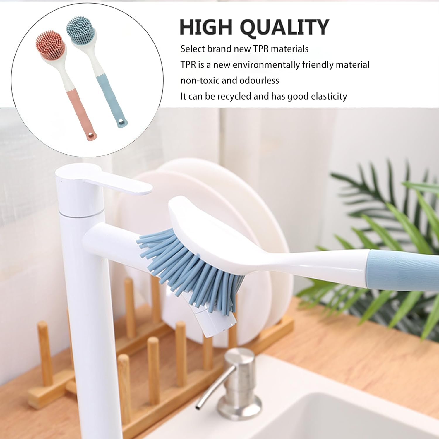 2Pcs Silicone Pot Brush,Kitchen Dish Brush,Long Handle Dish Brush,Sink Cleaning Brush Bottle Scrub Brus,Kitchen Cleaning Brush Kitchen Supplies,For Plates Dishes Kitchen Sink image number 2