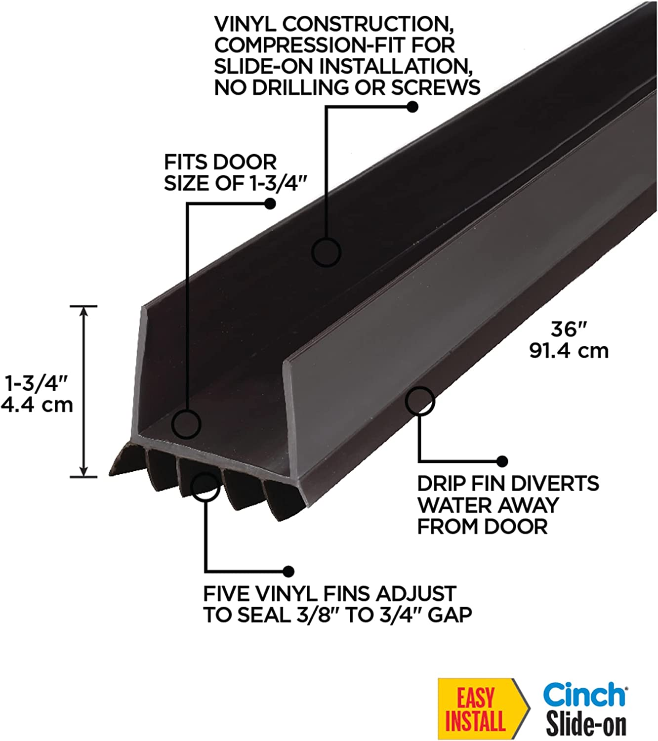 M-D Building Products 43337 36 In. Brown Vinyl Cinch&reg; U-Shape Slide-On under Door Seal