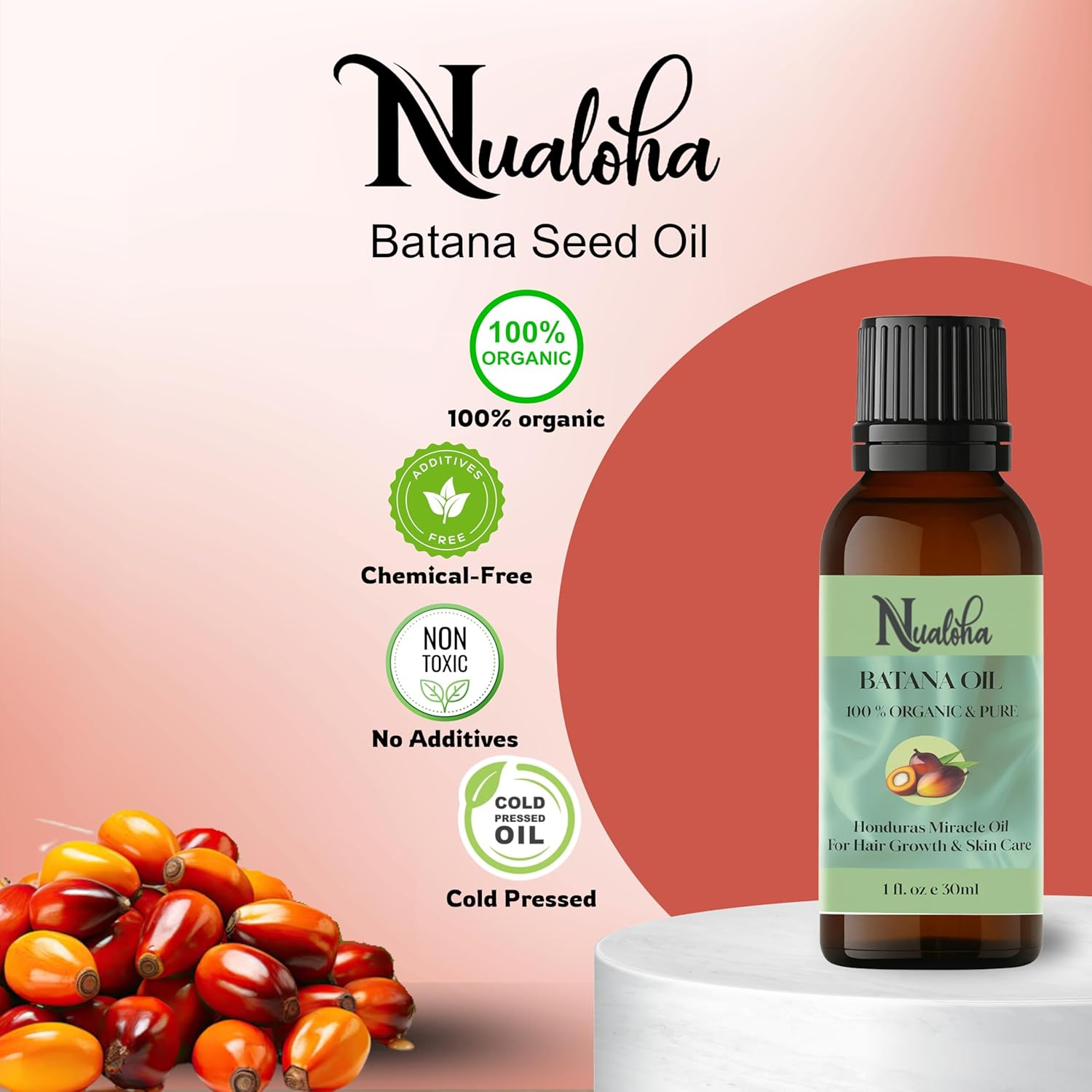 Nualoha Organic Batana Oil, 100% Pure Cold Pressed Hair Growth & Skin Care Oil, 30Ml image number 2