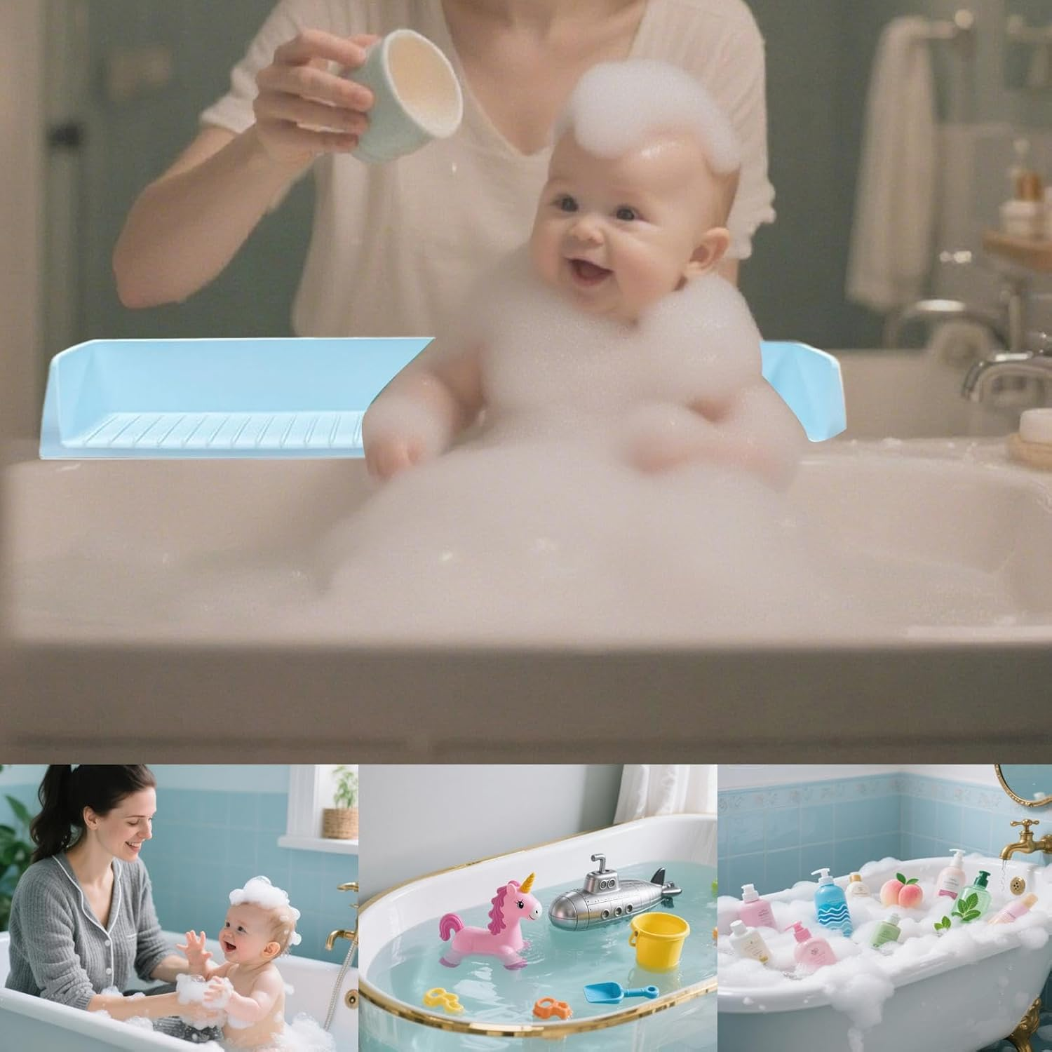 Bathtub Splash Guard | Silicone Kids Toy Holder,Toddler Shower Toys Organizer Splash Guard with Suction Cup for Desk Vanity Counter Bathroom Bathtub - Green image number 5