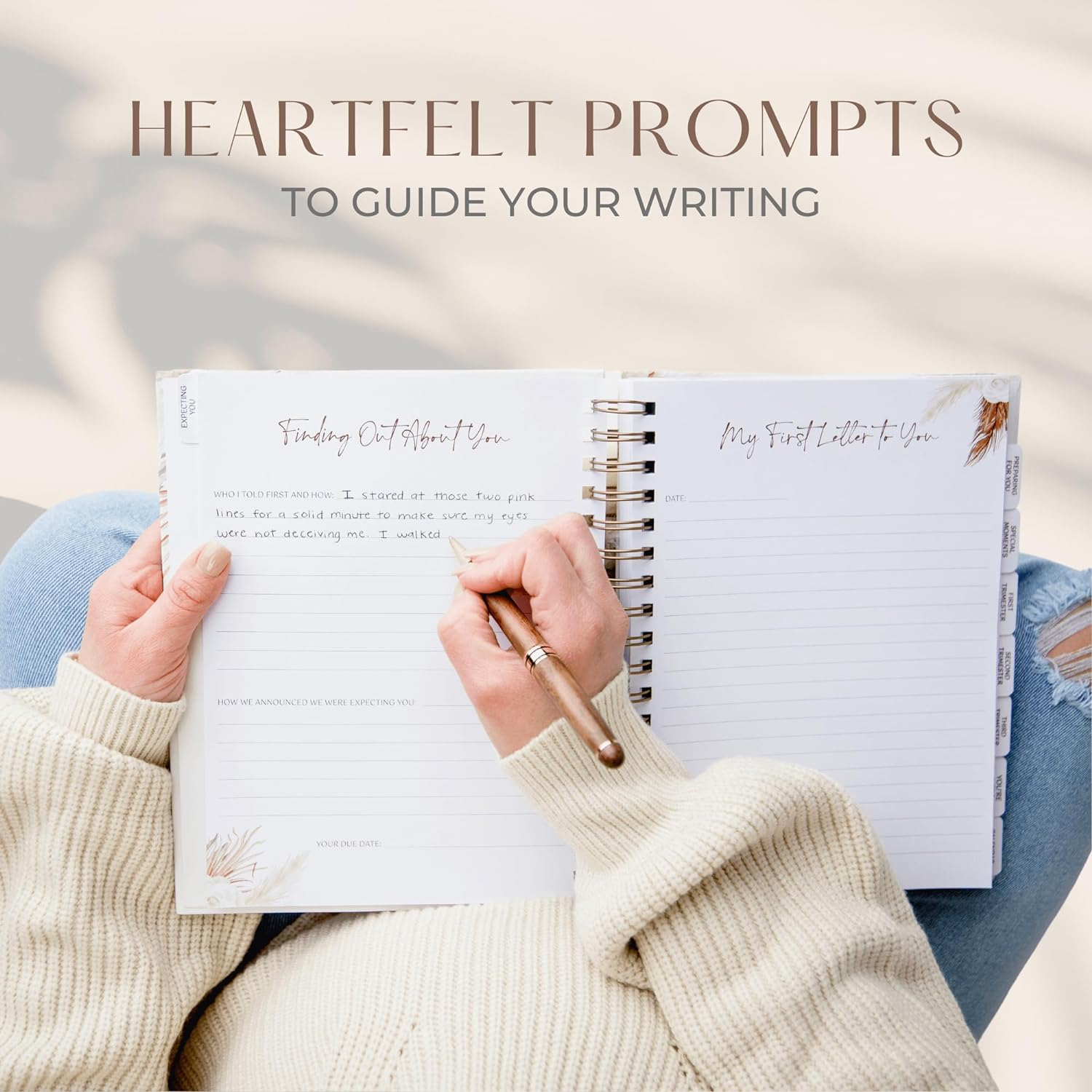 Keepsake Pregnancy Journal W/200+ Pages | Boho Themed Pregnancy Planner, Scrapbook and Memory Book | Baby Journal | Birth Planner | 8 Tab Dividers | Brown Twin Spirals | Two Inner Pockets | Ideal Gift image number 6