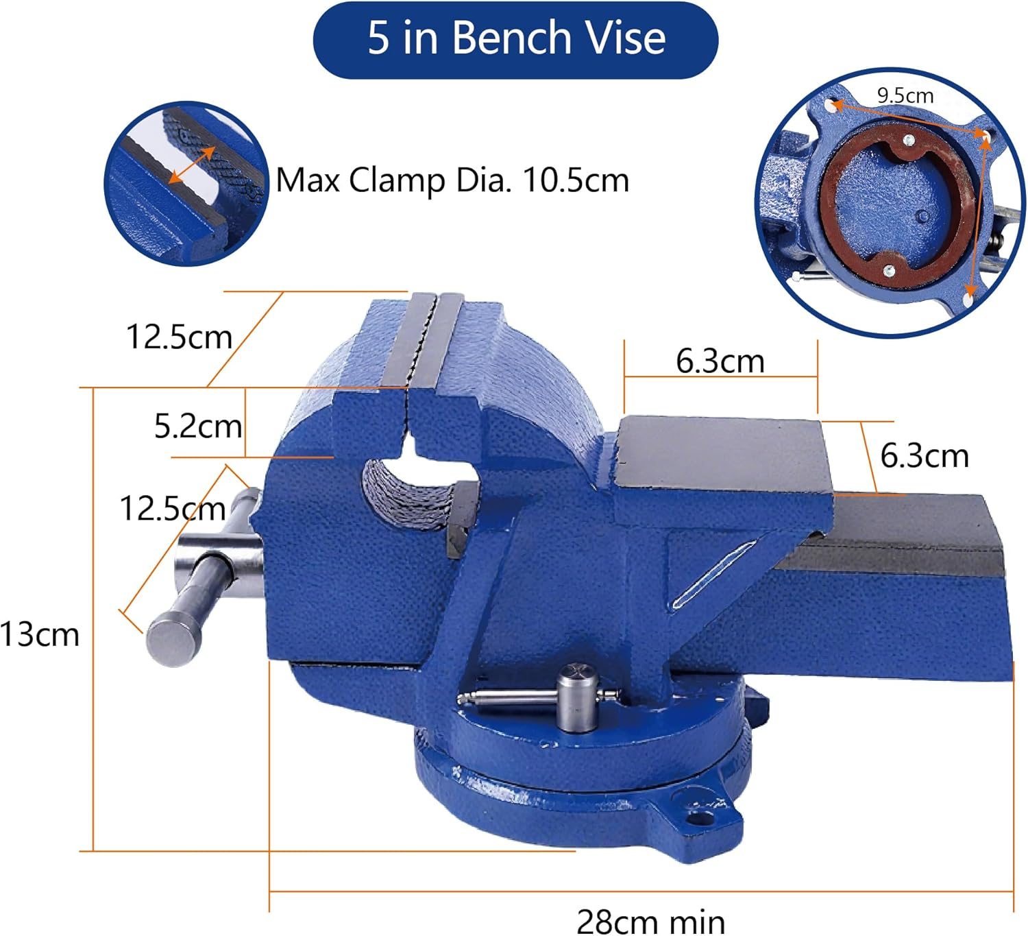 SALESBAY 5" Bench Vise Multi-Purpose Heavy Duty Ductile Iron 360&deg; Swivel Base image number 6
