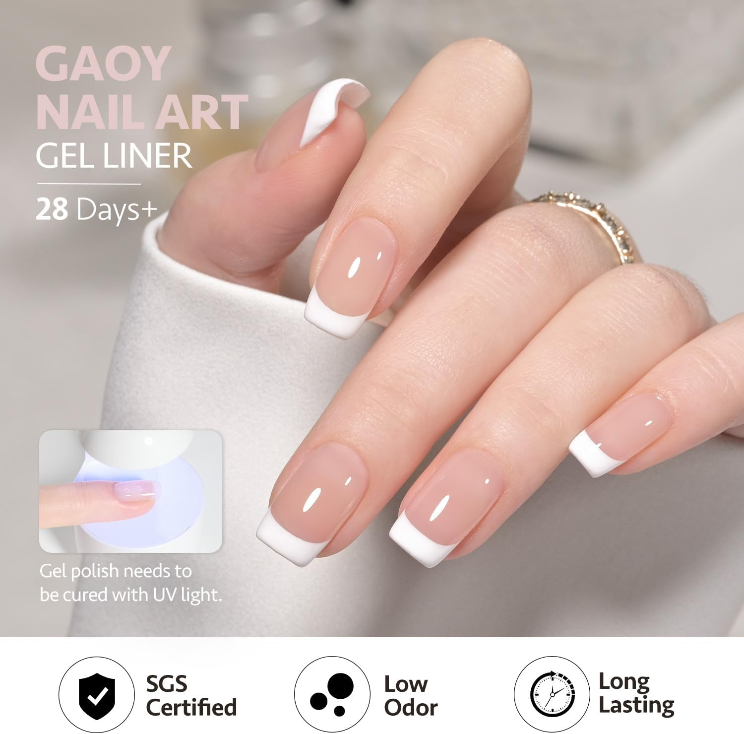 GAOY White Swirl Gel Nail Polish Art Liner, 12Ml Classic Color Nail Paint Design with Thin Brush, UV Light Cure for DIY French Manicure at Home image number 1