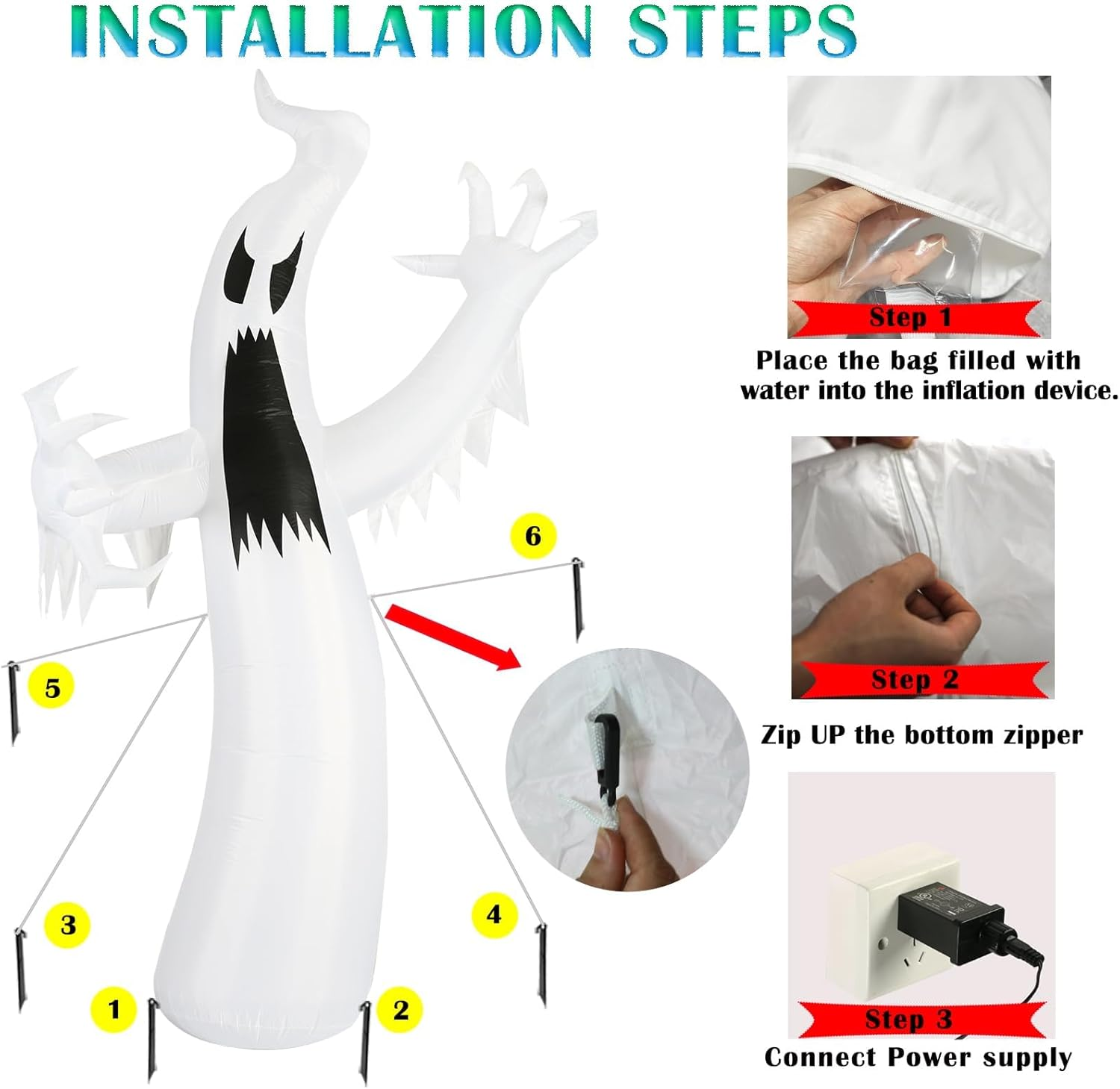 8 FT Halloween Inflatables Ghost Decorations Outdoor Indoor Blow up Yard Decor with Built-In Colorful Leds for Lawn Garden Holiday Party image number 6