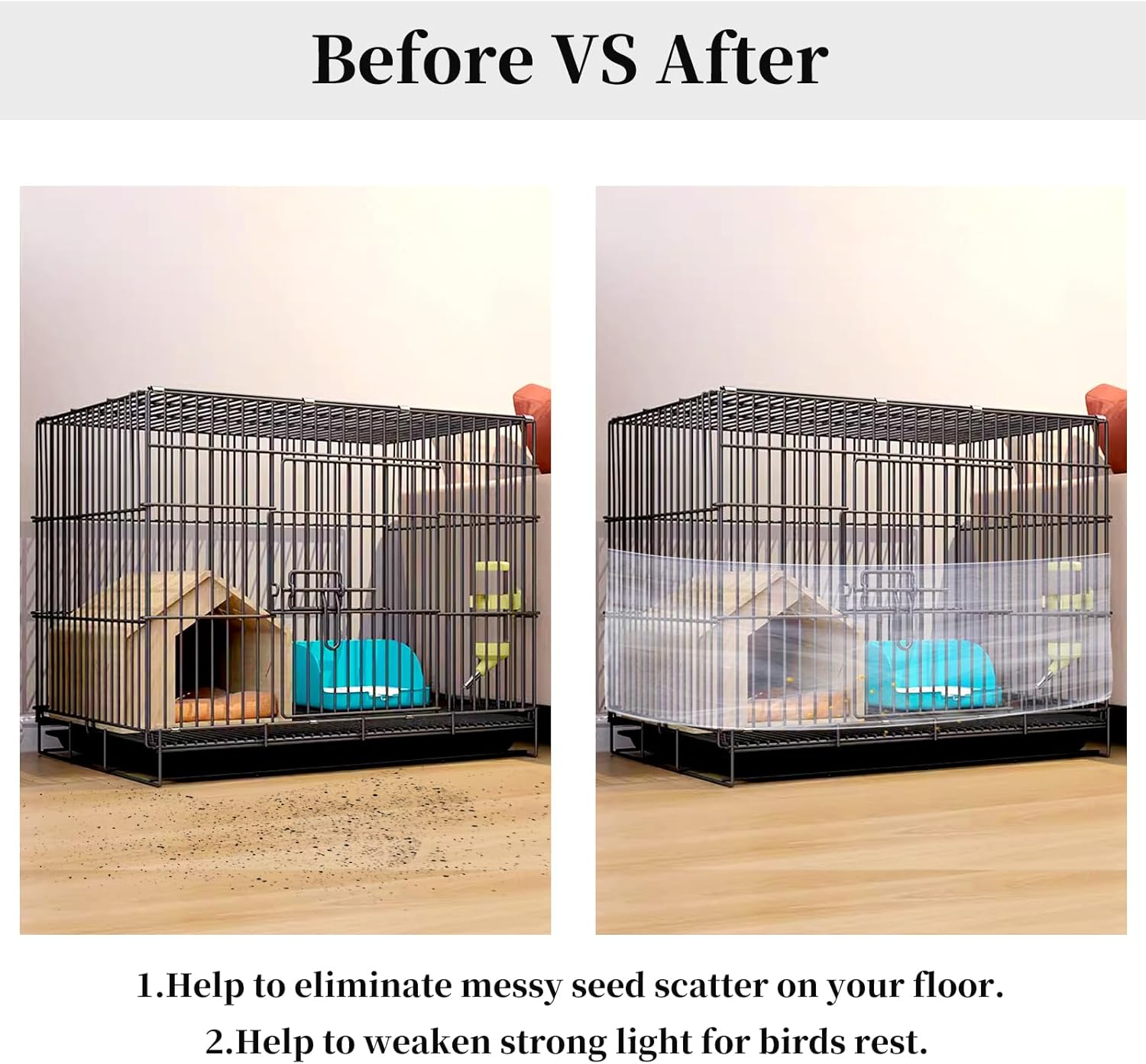 HOYDATE Adjustable Bird Cage Net Cover Birdcage Seed Feather Catcher Soft Skirt Guard Birdcage Nylon Mesh Netting for Parrot Parakeet Macaw round Square Cages (Circumference 37 Inch to 75Inches) image number 3