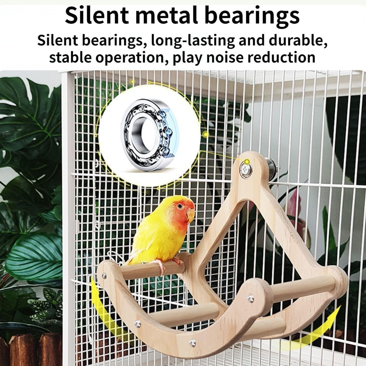 AIMALL Wooden Parrot Exercise Wheel Toy with Silent Bearings and Durable Design for Climbing and Play, Bird Cage Accessory image number 3