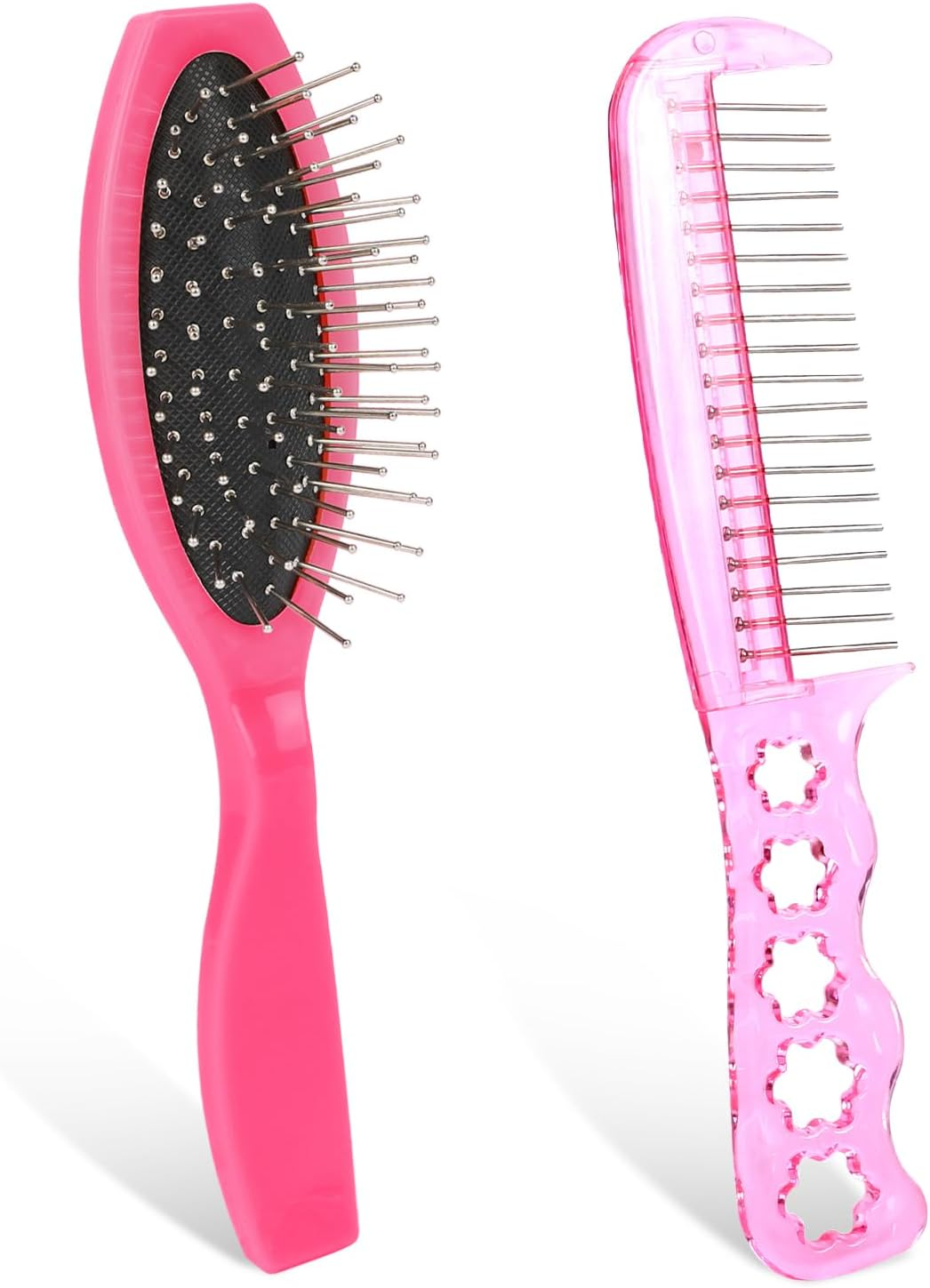 2 PCS Pink Wig Hair Brush Set, Doll Wig Brushes for Synthetic Hair Wigs Stainless Steel Metal Wire Detangling Brush Portable Wig Hair Brush Wigs Extension Brushes for 18 Inch Dolls and Other Hair Care image number 2