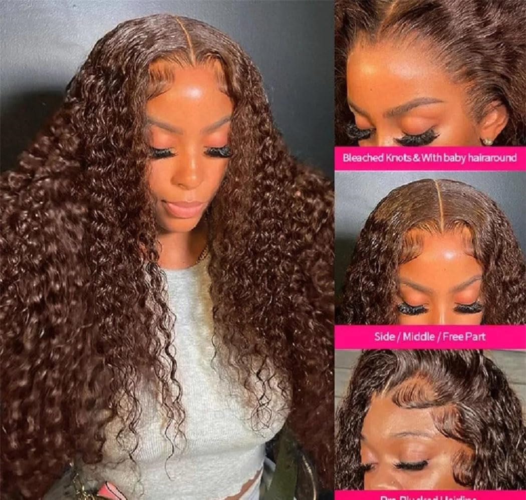 Women 20-40 Inch Deep Wave Lace Front Human Hair Wig Curly Water Wave Brazilian Long Wig for Wedding Party(13X4 Frontal Wig,26In#250) image number 4