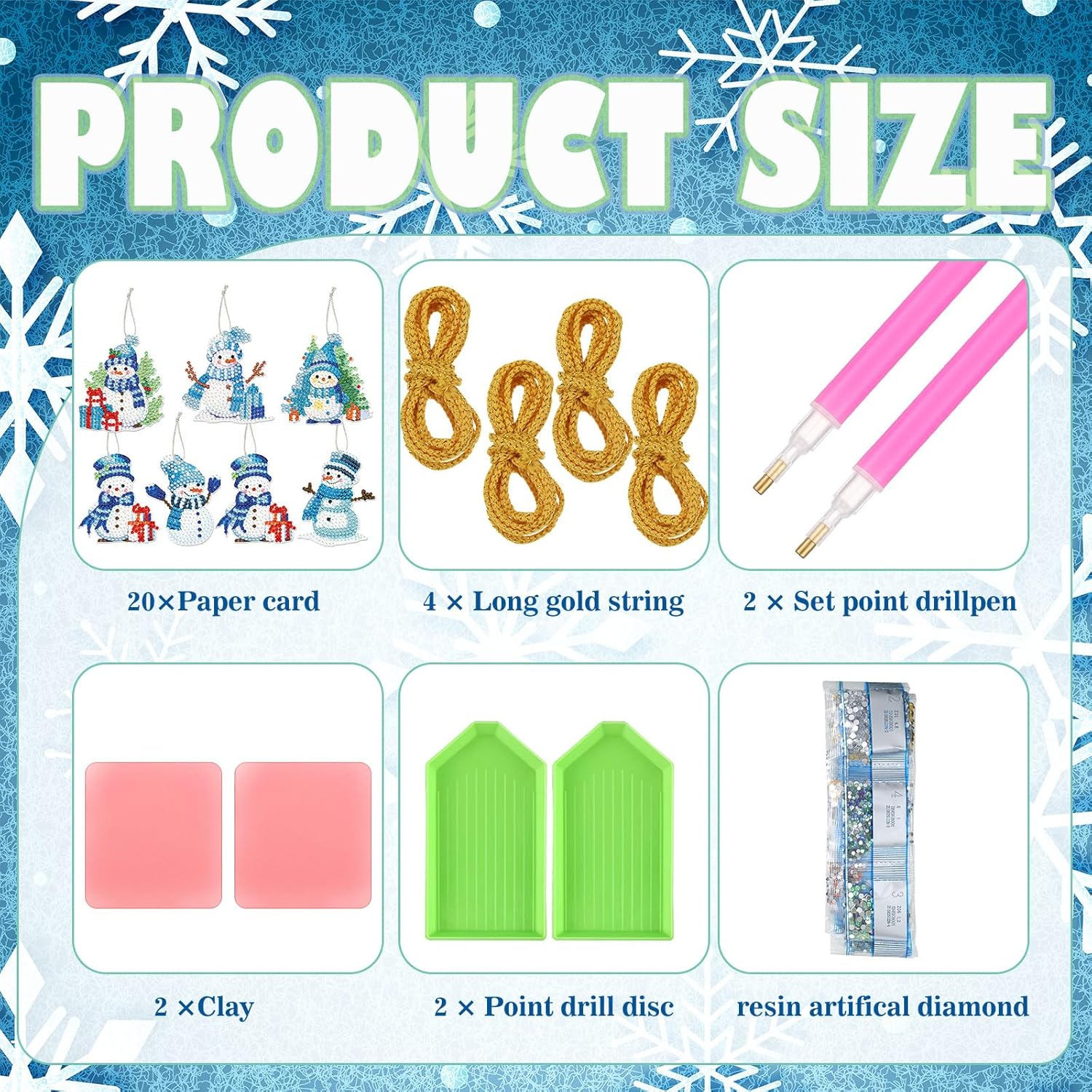 Skylety 20 Pcs Winter Diamond Art Ornaments Snowman Diamond Painting Kit for Adult 5D DIY Gift Wrap Tags with Rope Winter Hanging Ornaments for Home Party Craft Decor(Blue) - Blue Snowman image number 6